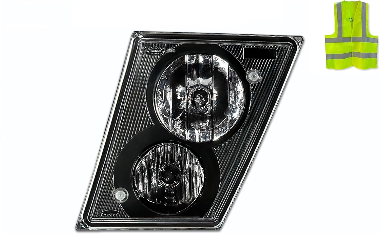KOZAK Bumper FOG LIGHT Black Housing (Left Driver Side) Compatible with Volvo VNM VN VNL 2004-2017 Semi Truck PLUS Logo Emblem, and Reflective Vest