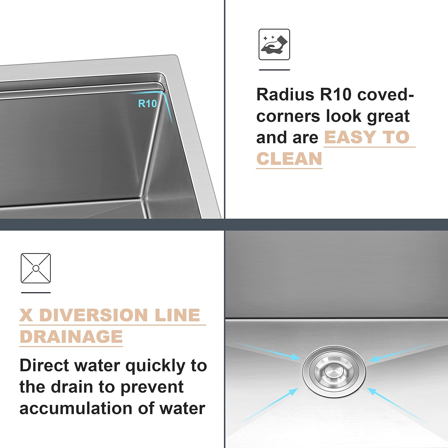 Herogo Kitchen Sink, 33 x 19 Inch Large Farmhouse Undermount Kitchen Sink, 18/10 Stainless Steel R10 Corner 10 Inch Deep Workstation Single Bowl with Accessories