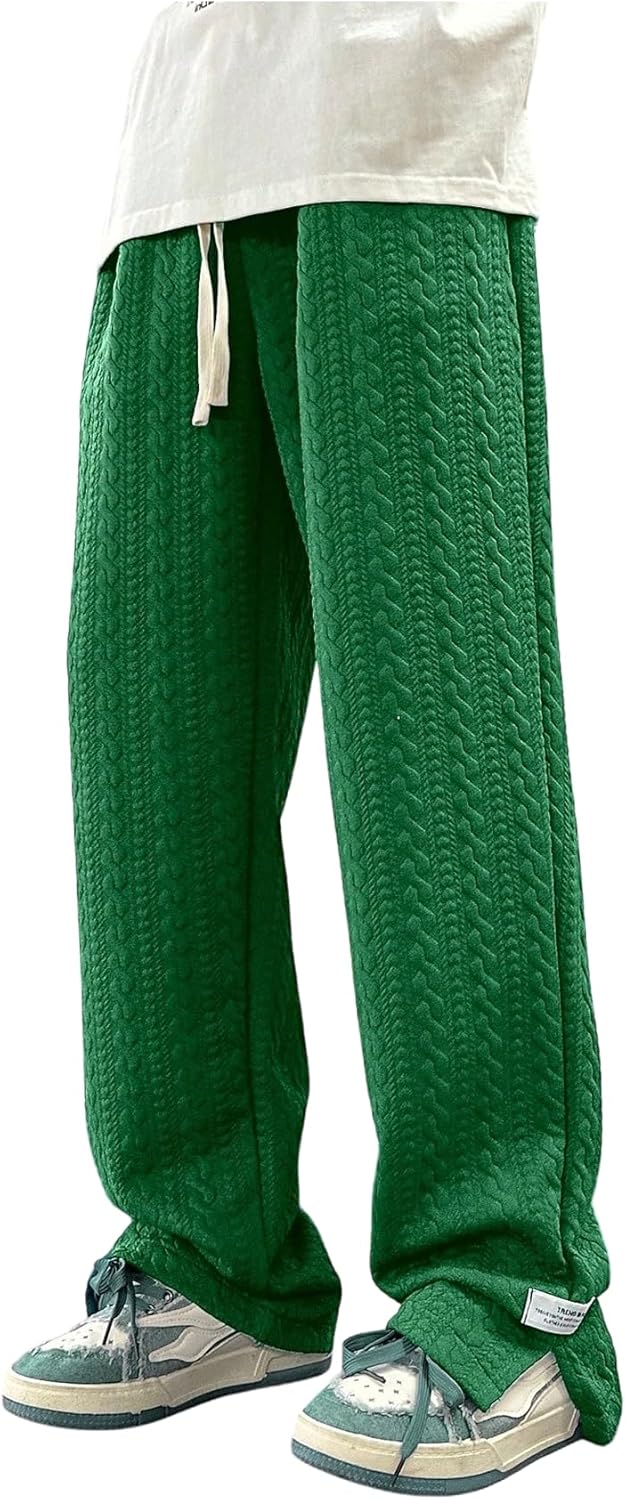SOLY HUX Men's Drawstring Waist Sweatpants Split Side Textured Baggy Straight Leg Pants with Pockets