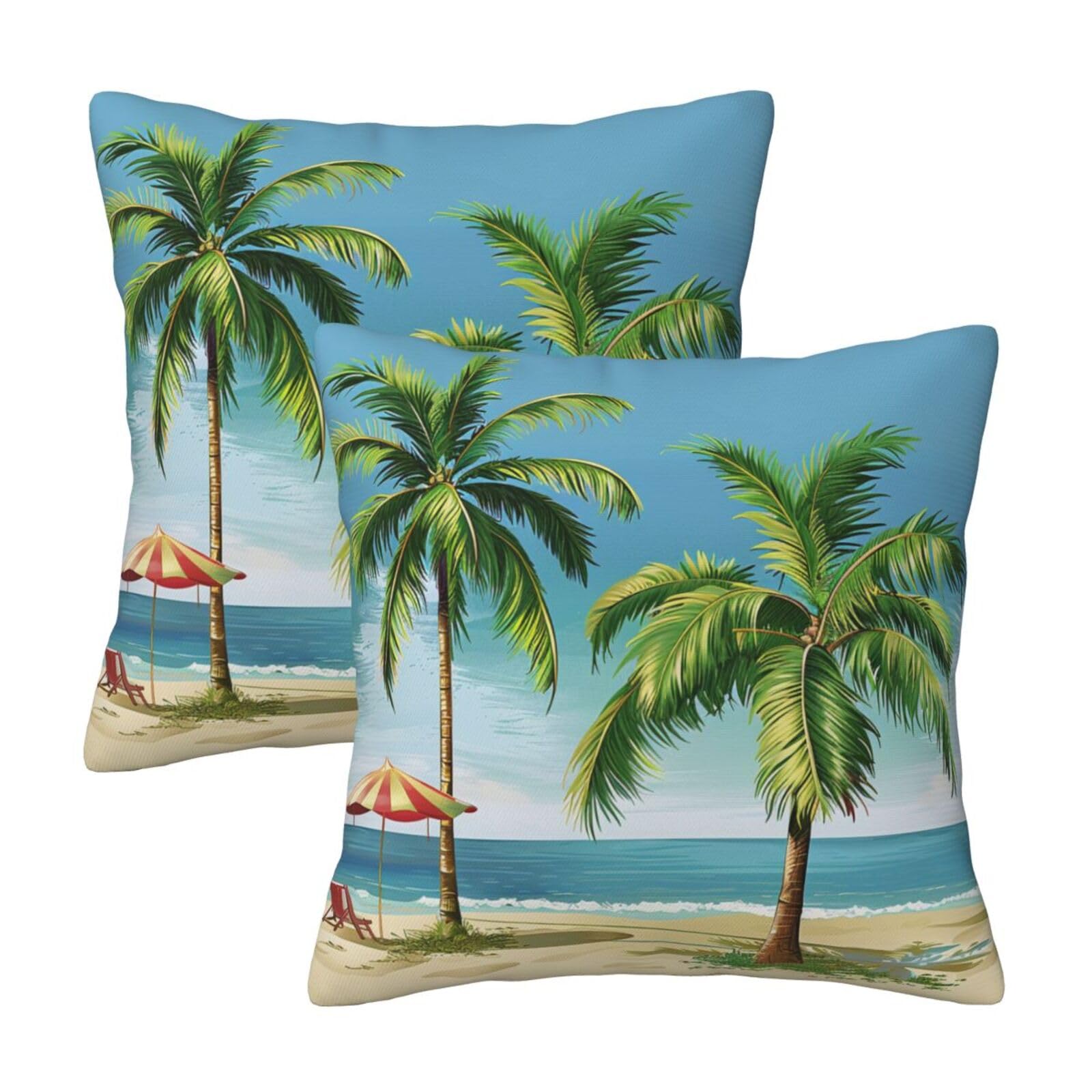 kkvhhyuo Tropical Palm Tree Print Pillow Covers Set of 2, Square Decorative Cushion Covers with Hidden Zipper, Throw Pillow Cases for Living Room Sofa Bed Chair, 45x45 cm