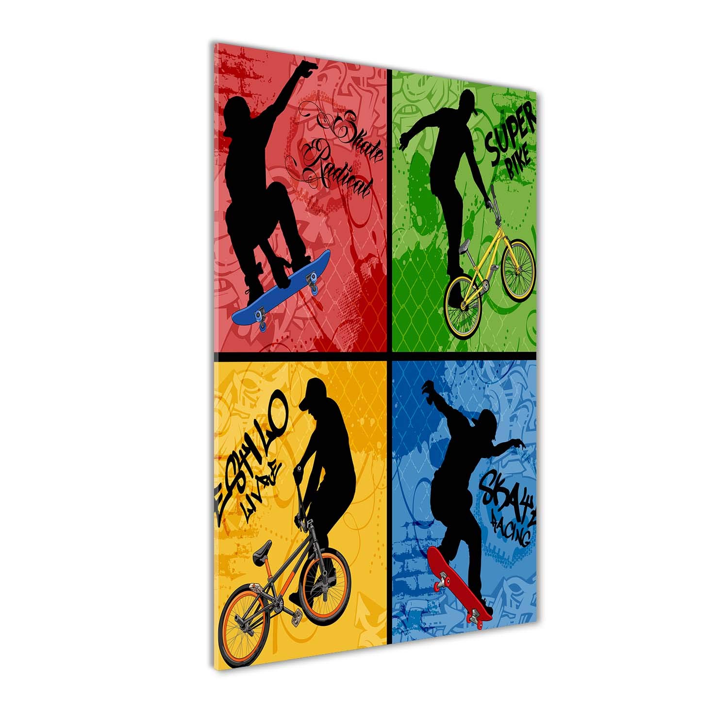Tableau panoramique sur verre 60x120 cm multicolore motif vélo