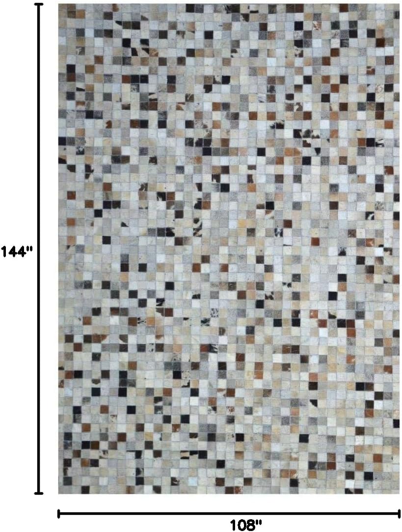 Leather Area Rug Patch Work Square Box Design Various Sizes Cow Hide Luxury Carpet for Indoor use (9x12)