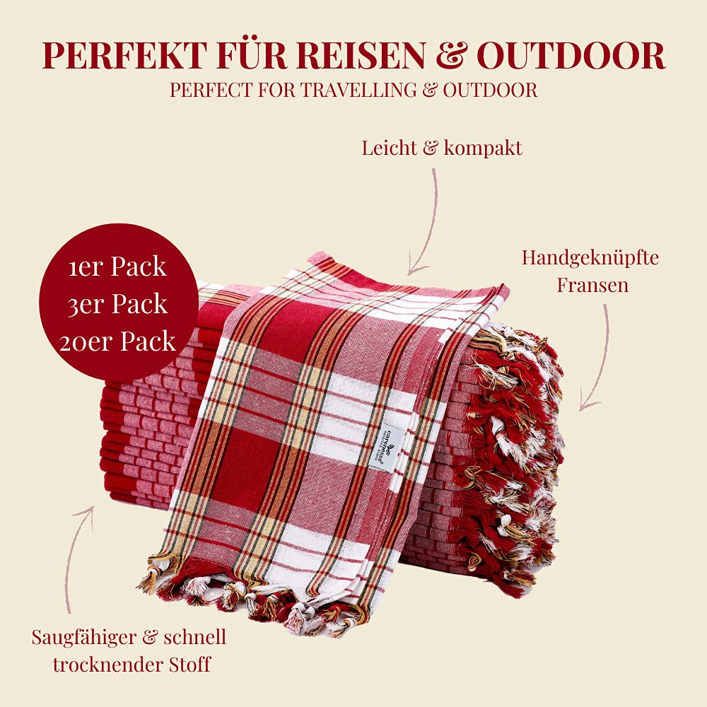 Carenesse Hamamtuch Classic 20er Set 80 x 170 cm Saunatuch rot kariert