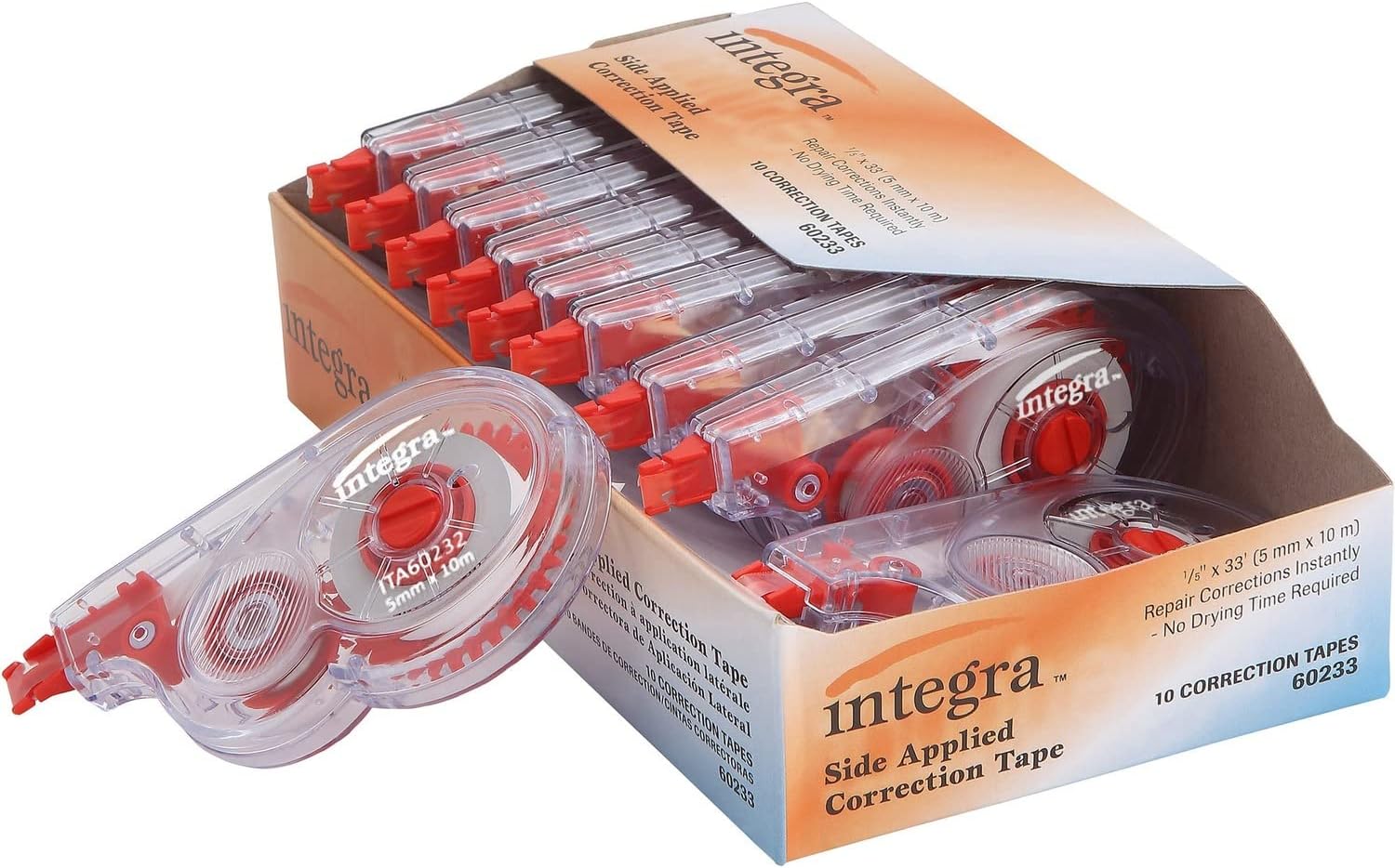 Integra Correction Tape, Resist Tear, 1/5 x 394 Inches, 10 per Pack, Smoke Dispenser (ITA60233)