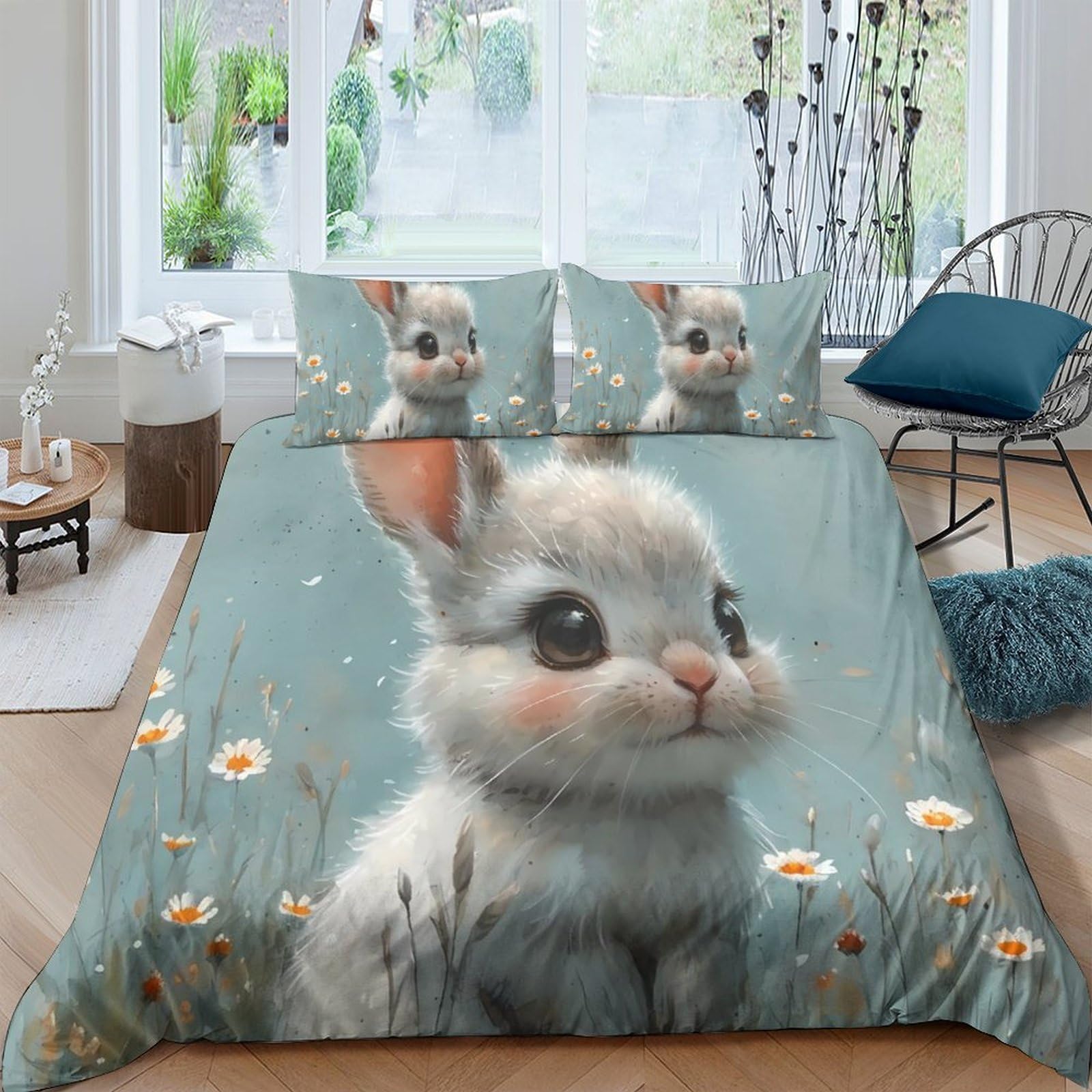 Ctjqhvkz Style-1 3D Printed Cute Bunny Fitted Sheet Microfiber Soft Breathable Wildflower Mattress Cover For Bedroom Dorm Decor Single（135X200cm）