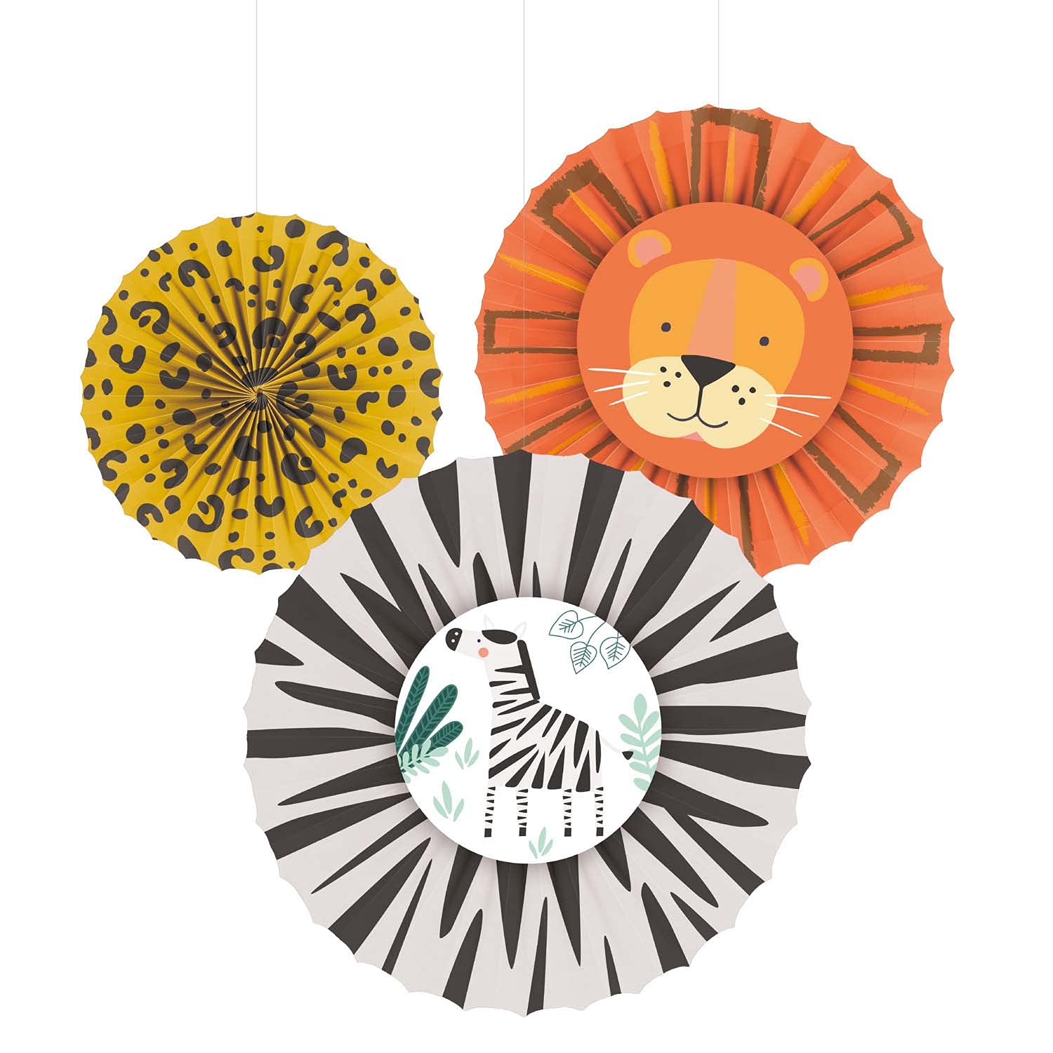 Amscan 9909361 - Get Wild Animals Paper Fans Party Decoration - 3 Pack