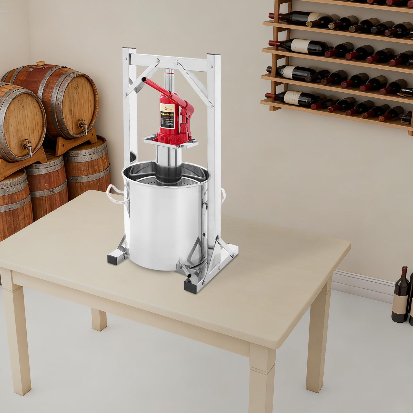 Manuelle Saftpresse aus Edelstahl mit Hydraulik für Wein Obst | 12L Fruchtpresse manuell mit 3T Hydraulikdruck und Filtereimer für Most