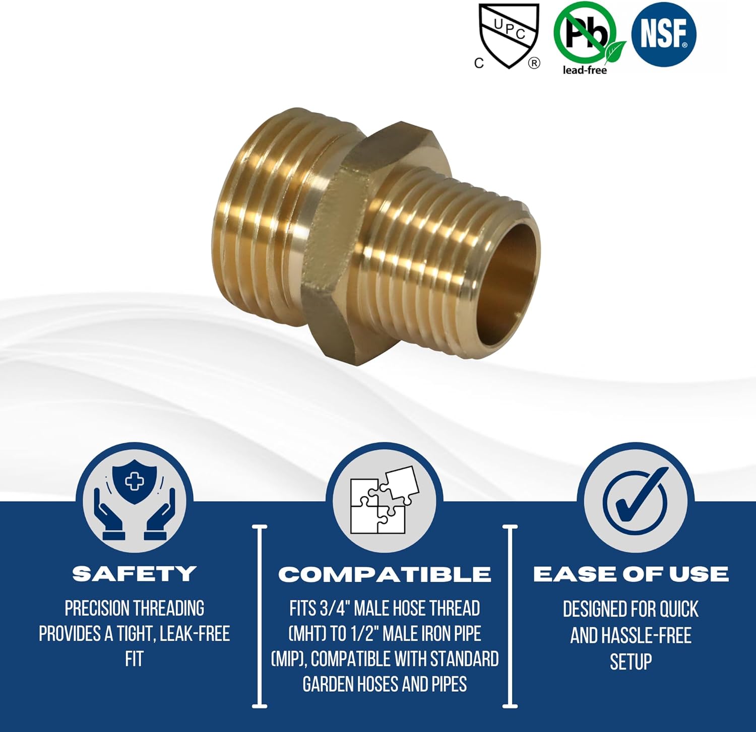 XFITTING 3/4 inch MHT x 1/2 inch MIP Hose-to-Pipe Adapter, 10 Pieces