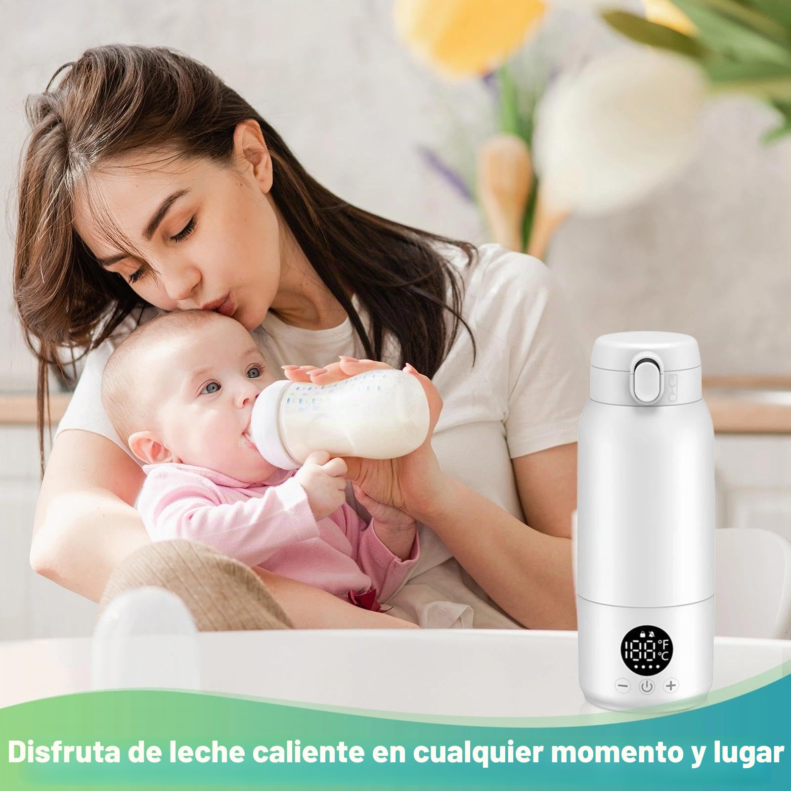 Calienta Biberones Portátil 500ml, Calentador de Leche para Bebes, Calentador Recargable de Leche, Control Preciso de la Temperatura 35℃-70℃, con Pantalla LCD, Carga Rápida USB-C(Blanco)