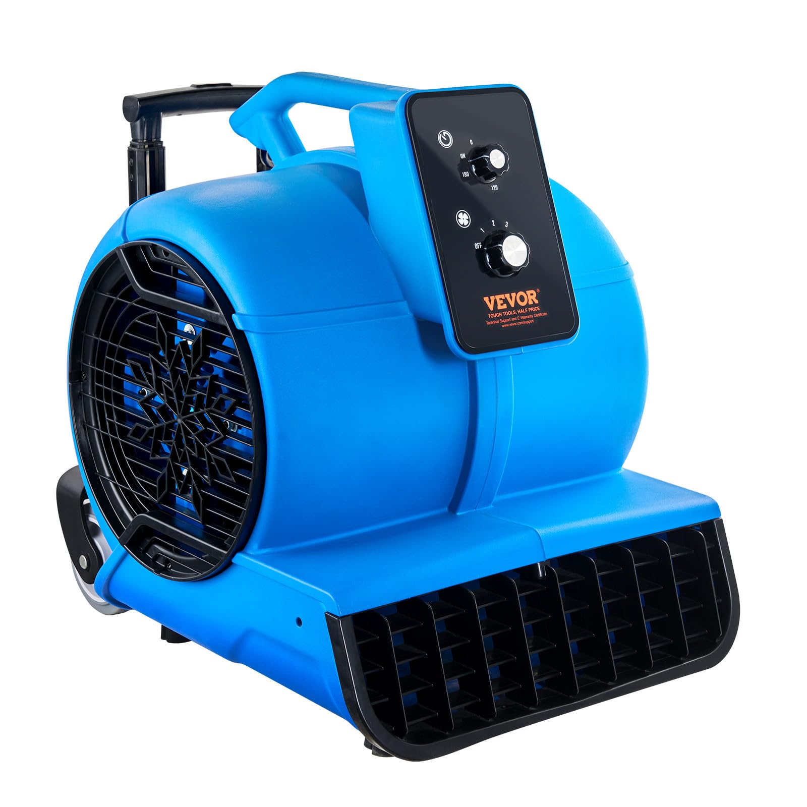 VEVOR Soffiatore da Pavimento 1400 Giri/min Ventilatore per Asciugatura Tappeti Portatile 113,26 m³/min con 3 Angoli di Soffio Temporizzatore 3 Impostazioni di Velocità per Domestico e Commerciale