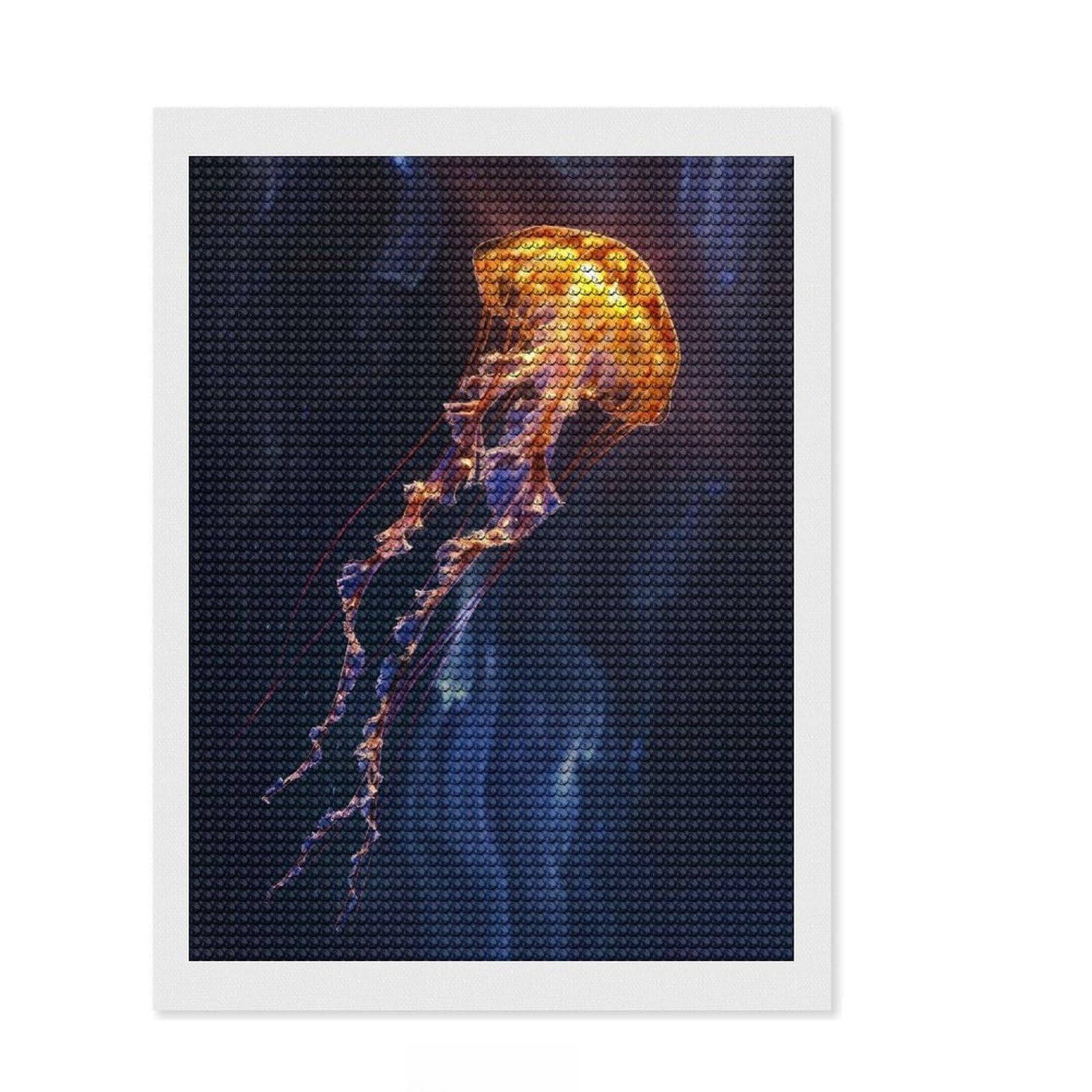 Junmoney Celestial Jellyfish Round Drill Diamond Painting 12"x16", Sparkling Round Gems, Creative Leisure Activity, Home Wall Decor