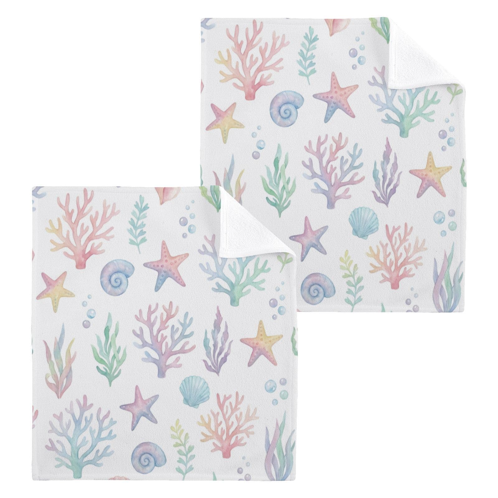BOESI Pastel Watercolor Coral 12x12in Cotton Washcloth,Face Towel