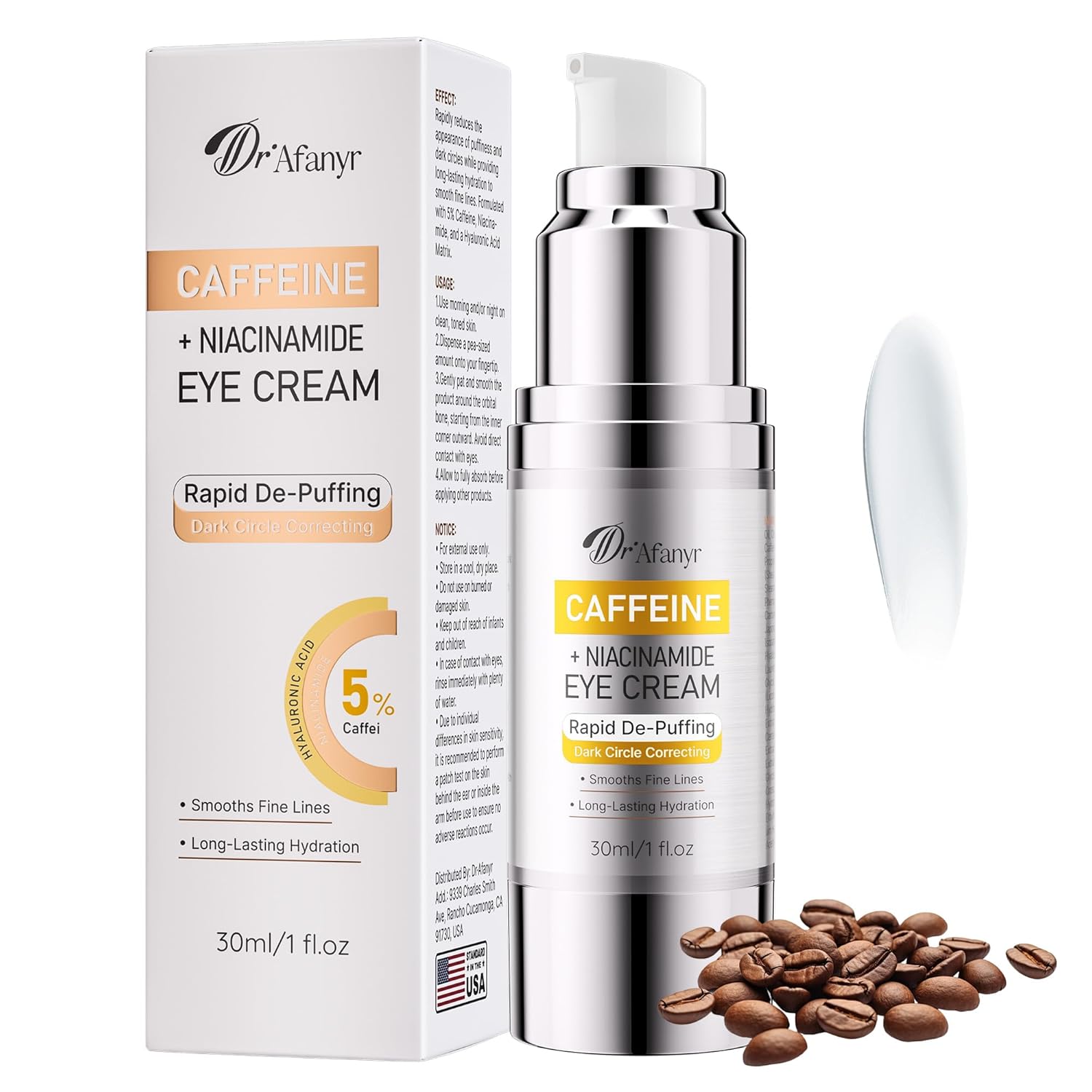 Caffeine Eye Cream - Eye Cream with Caffeine & Niacinamide for Dark Circles and Puffiness, Under Eye Treatment Reduces Puffy Bag & Fine Line, Hydrating & Brightening Eye Area Skin Care for Women & Man