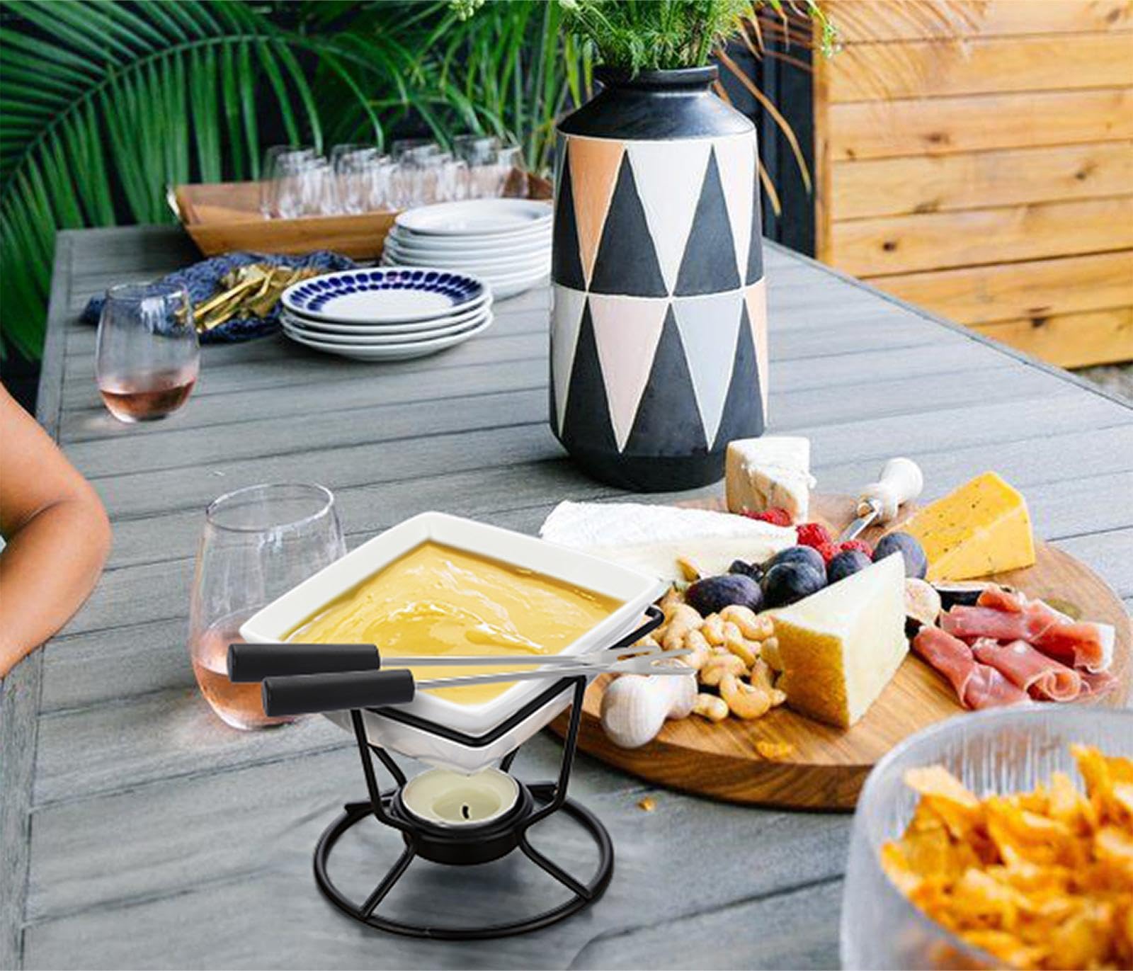 Set Fonduta Cioccolato In Ceramica - Con 4 Forchette, Mini Pentola Per Cioccolato E Formaggio - Foto 8