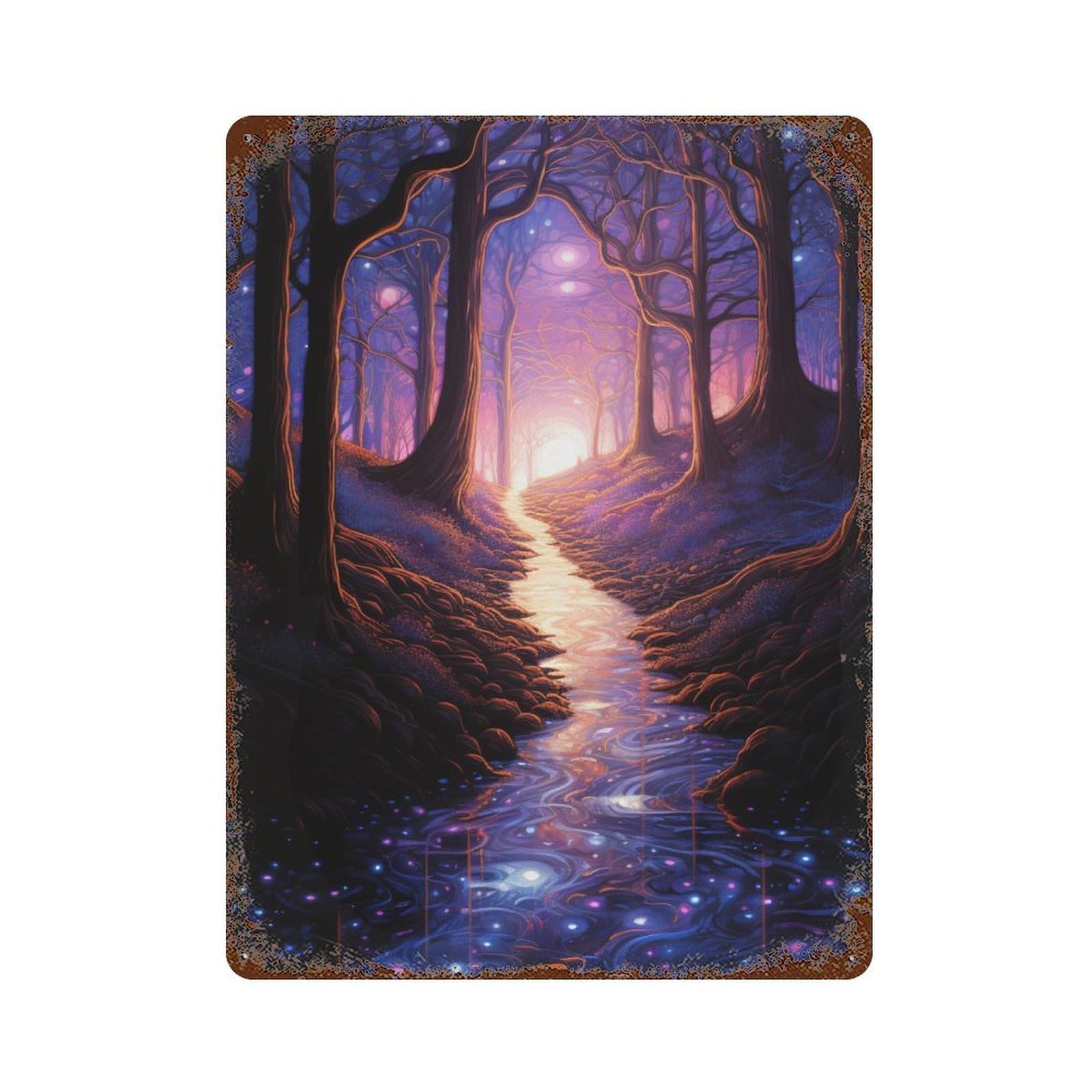 Enchanted Forest Stream Distressed Metal Wall Sign 15.7"x11.8", Ideal for Patio, Garden Room And Bar Decor