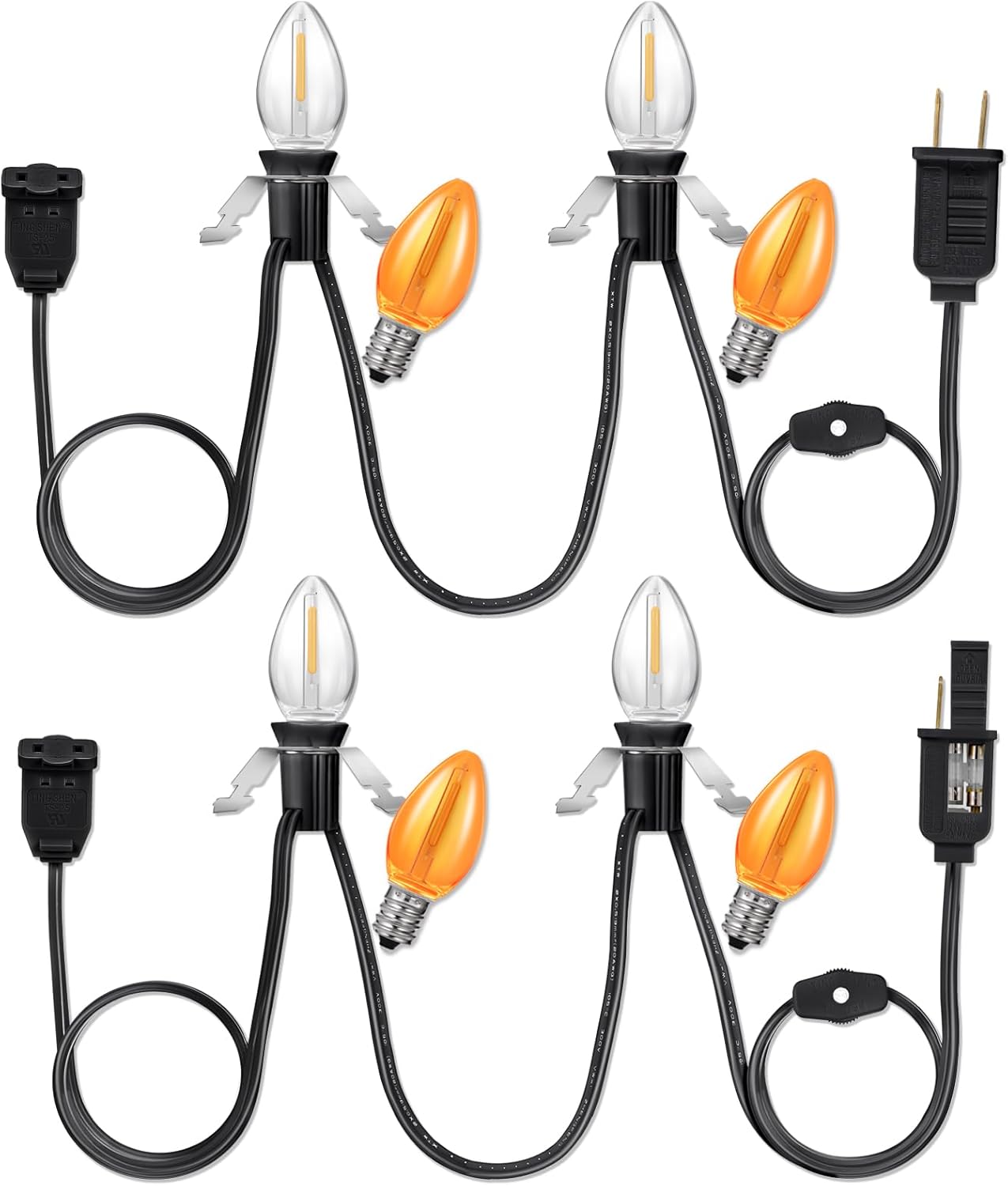 Accessory Cord with Light Bulbs,Pumpkin Clip in Light Cord,Candelabra E12 Socket UL Listed Lamp Cord with On/Off Switch for Christmas Village Houses,Blow Molds,Halloween Christmas Holiday Décor
