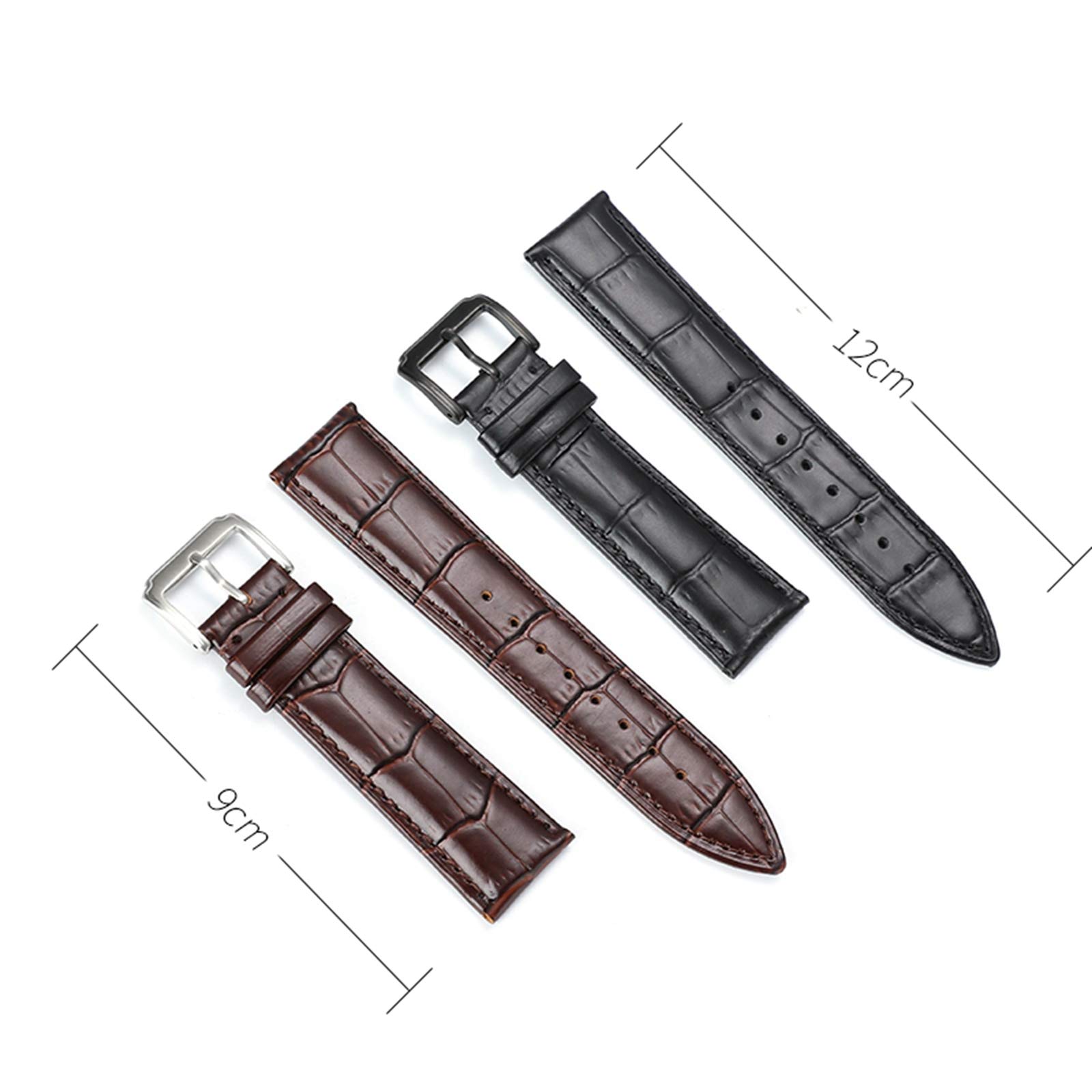 Bracelet de Montre en Cuir, Bracelet de Montre Classique en Cuir Vachette Pleine Fleur texturé Alligator, 16 mm/18 mm/20 mm/22 mm, Boucle ardillon Acier Inoxydable, Remplacement