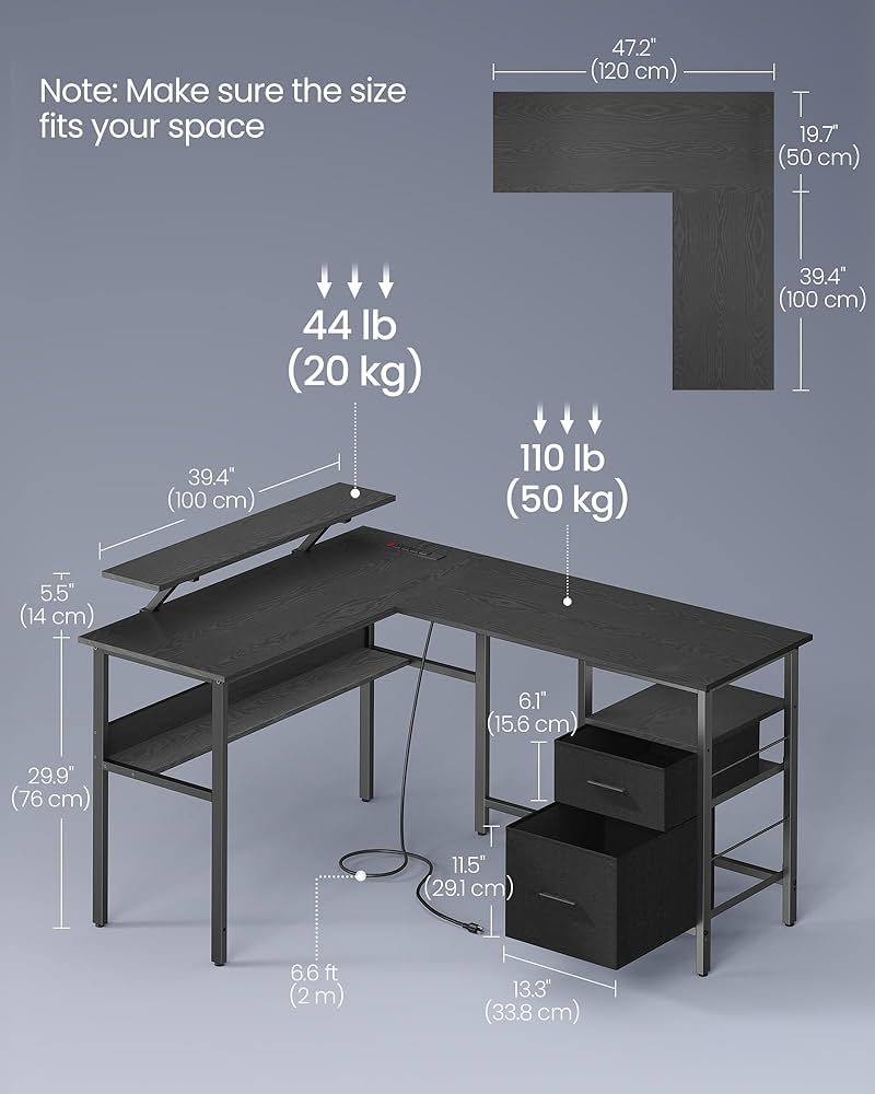 VASAGLE L字デスク 138cm + 138cm Amazon.co.jp: VASAGLE パソコンデスク テレワーク デスク L字型