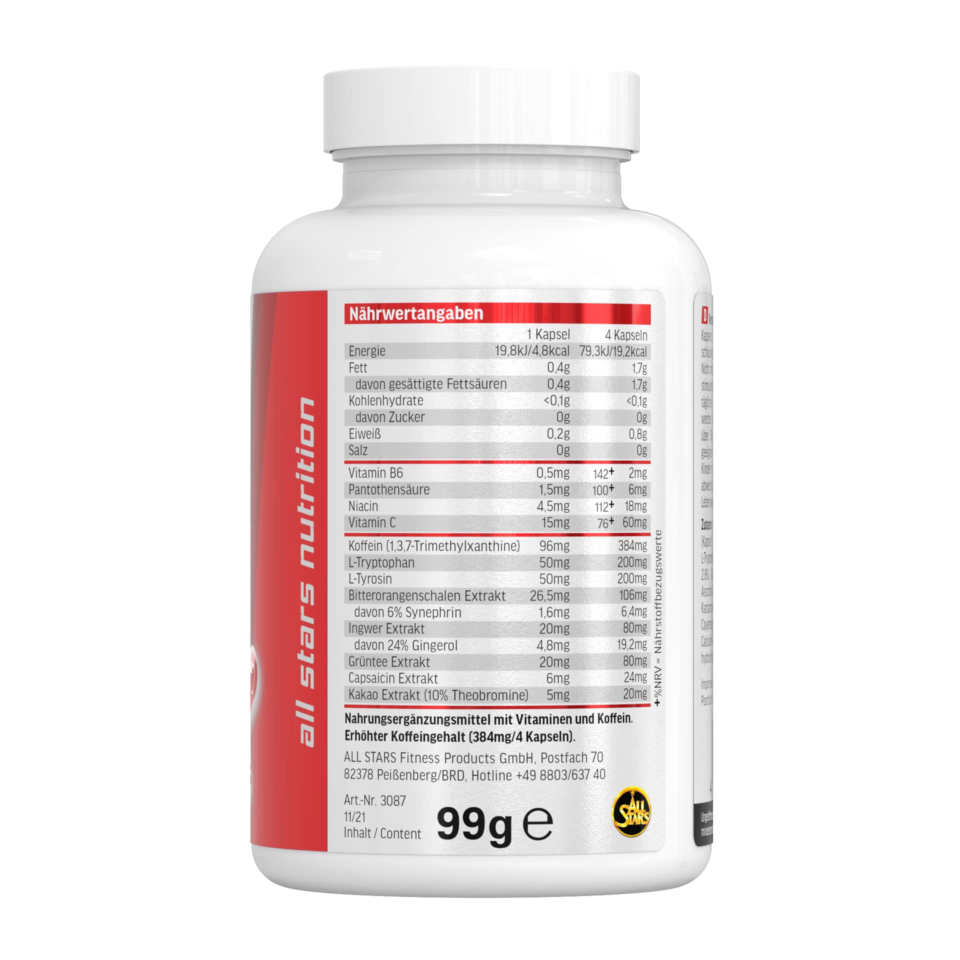 ALL STARS Lipodex Diet Booster Kapseln - Hochwertige Vitamin Kapseln inkl. Vitamin C + Vitamin B6, Fitness-Supplements mit Koffein, Vegetarisch & zuckerfrei