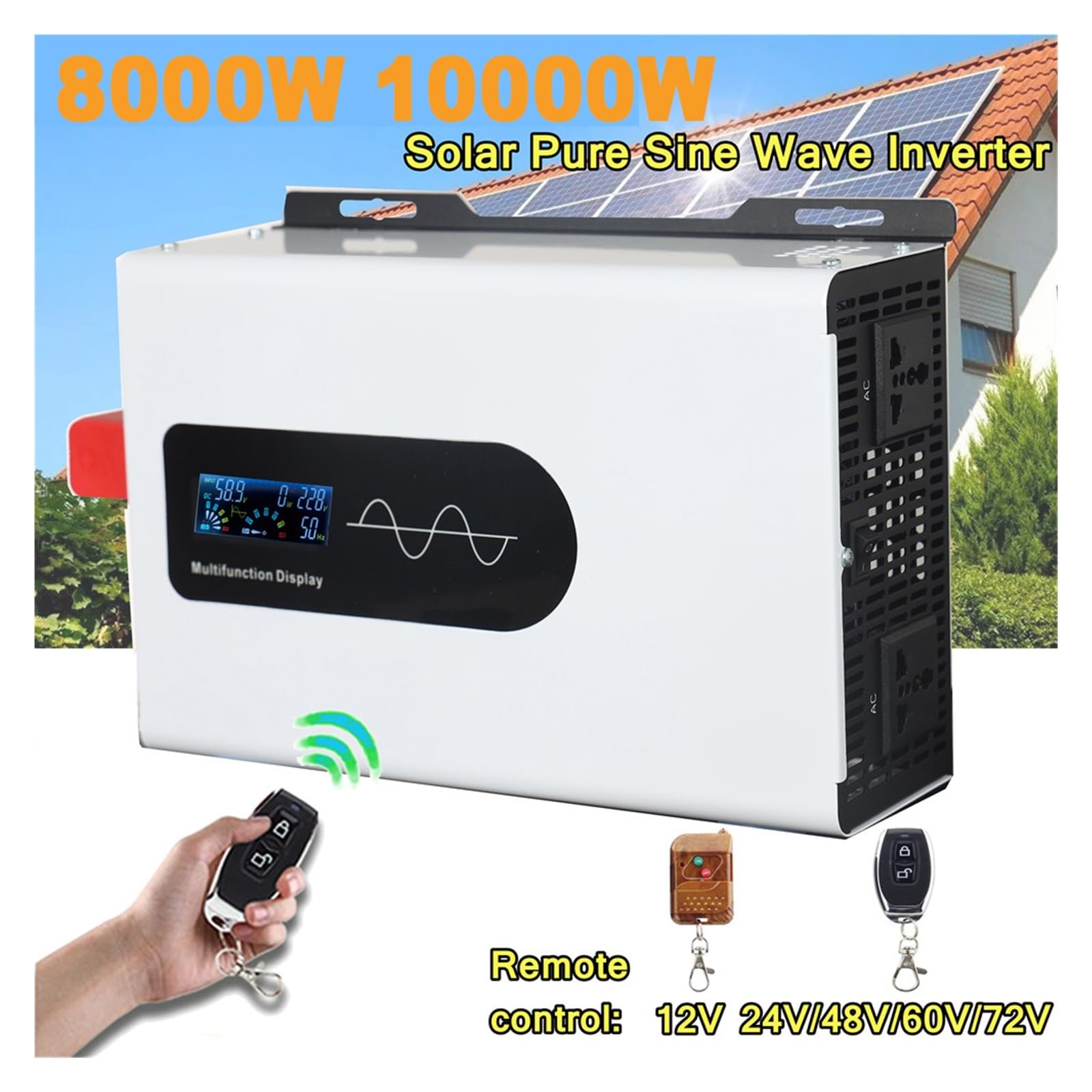 10000W 8000W Falownik Sinusoidalny 10KW DC 12V 24V 48V Do AC Przenośna Ładowarka Słoneczna Off Grid Przetwornice Napięcia Stabilny Wysoka Sprawność Konwersji(Remote 8000W,48V)