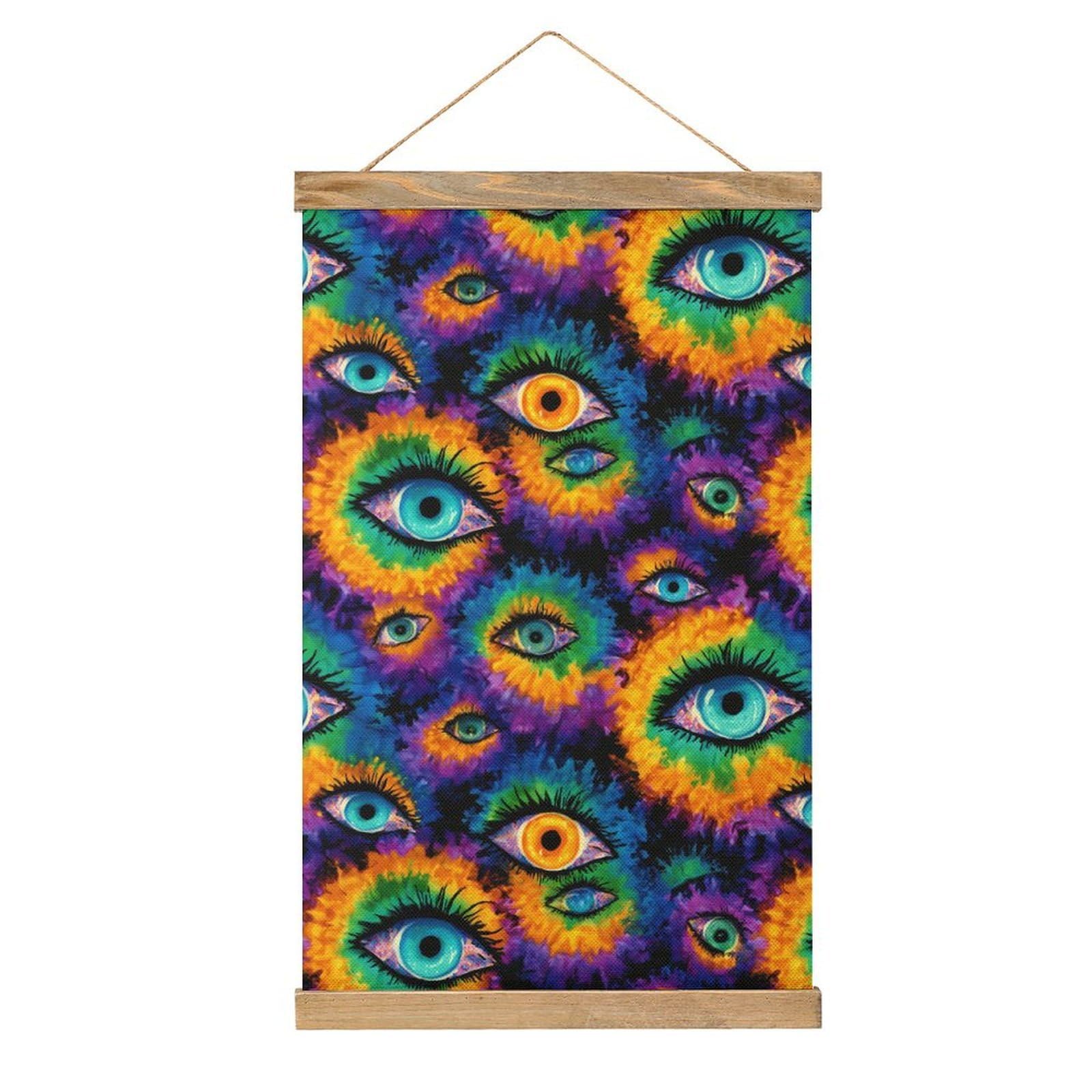 CGSBNGHA Evil Eyes Psychedelic Trippy Tie Dye Wall Art Prints Linen Hanging Painting Scroll Paintings Pictures Decor for Home