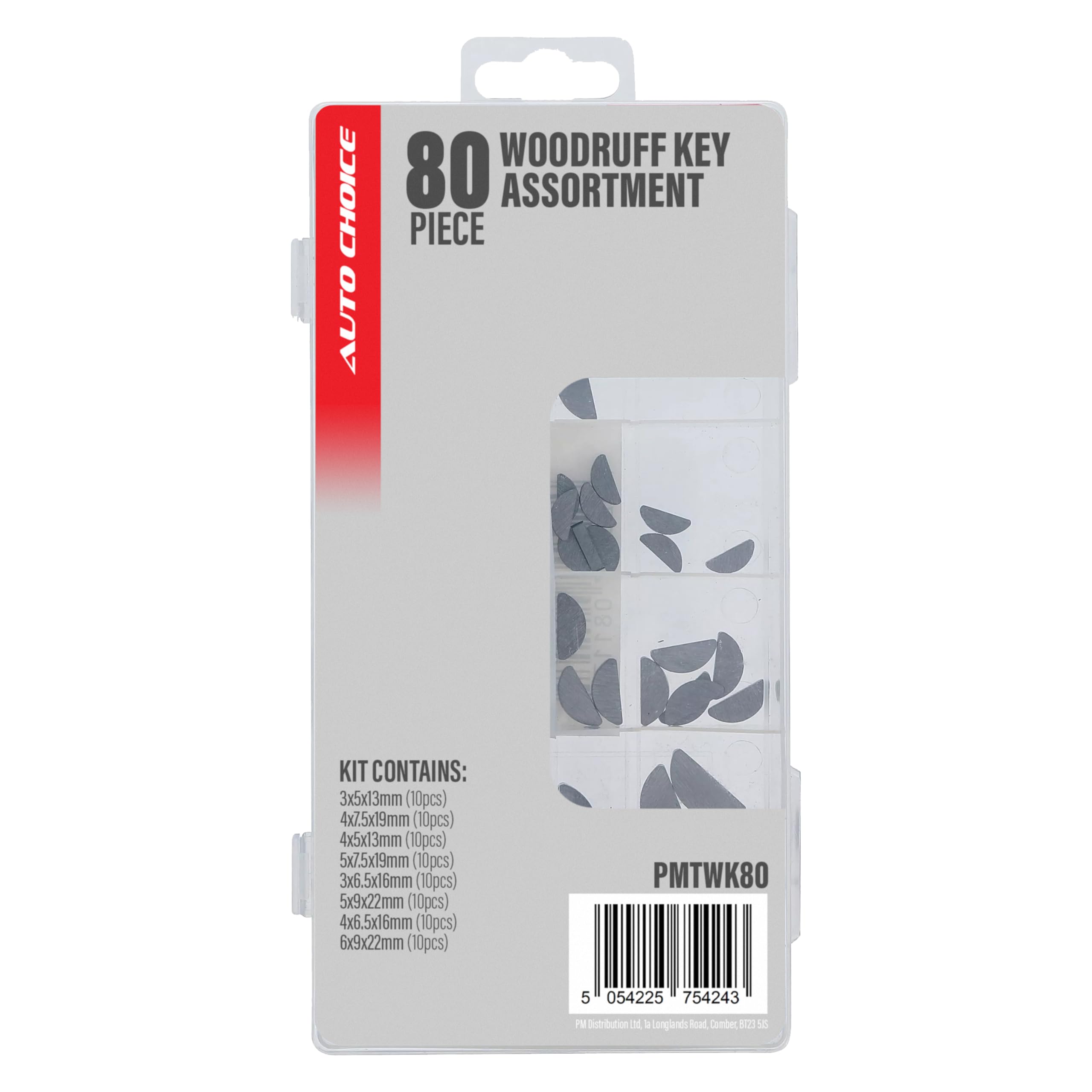 Auto Choice 80Pc Woodruff Key Assortment Pmtwk80 – Metric Half Moon Key Set With Storage Case For Shafts, Motors, Machinery & Mechanical Repairs
