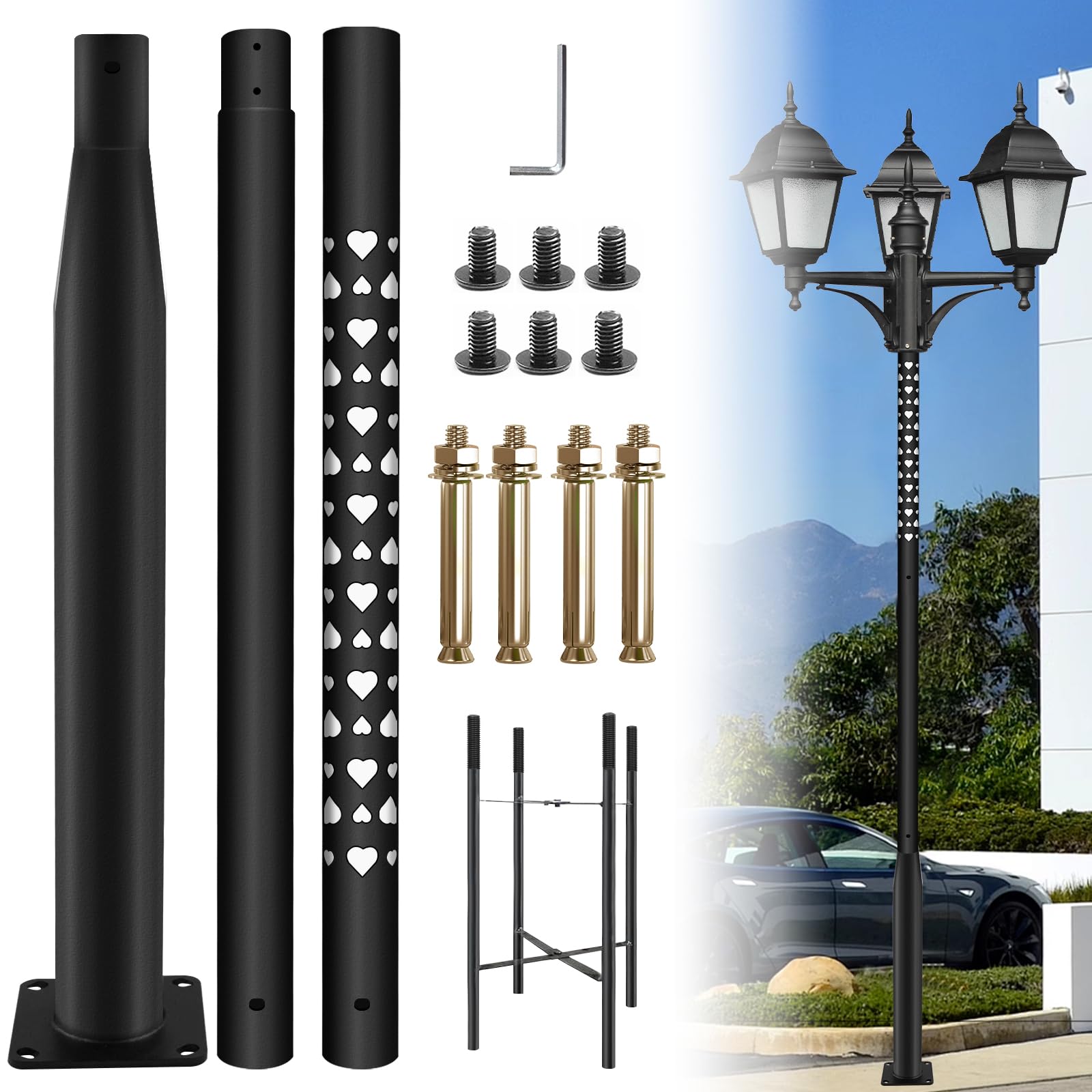 Carved Hollow Street Light Pole 10 Ft Tall | Outdoor Adjustable