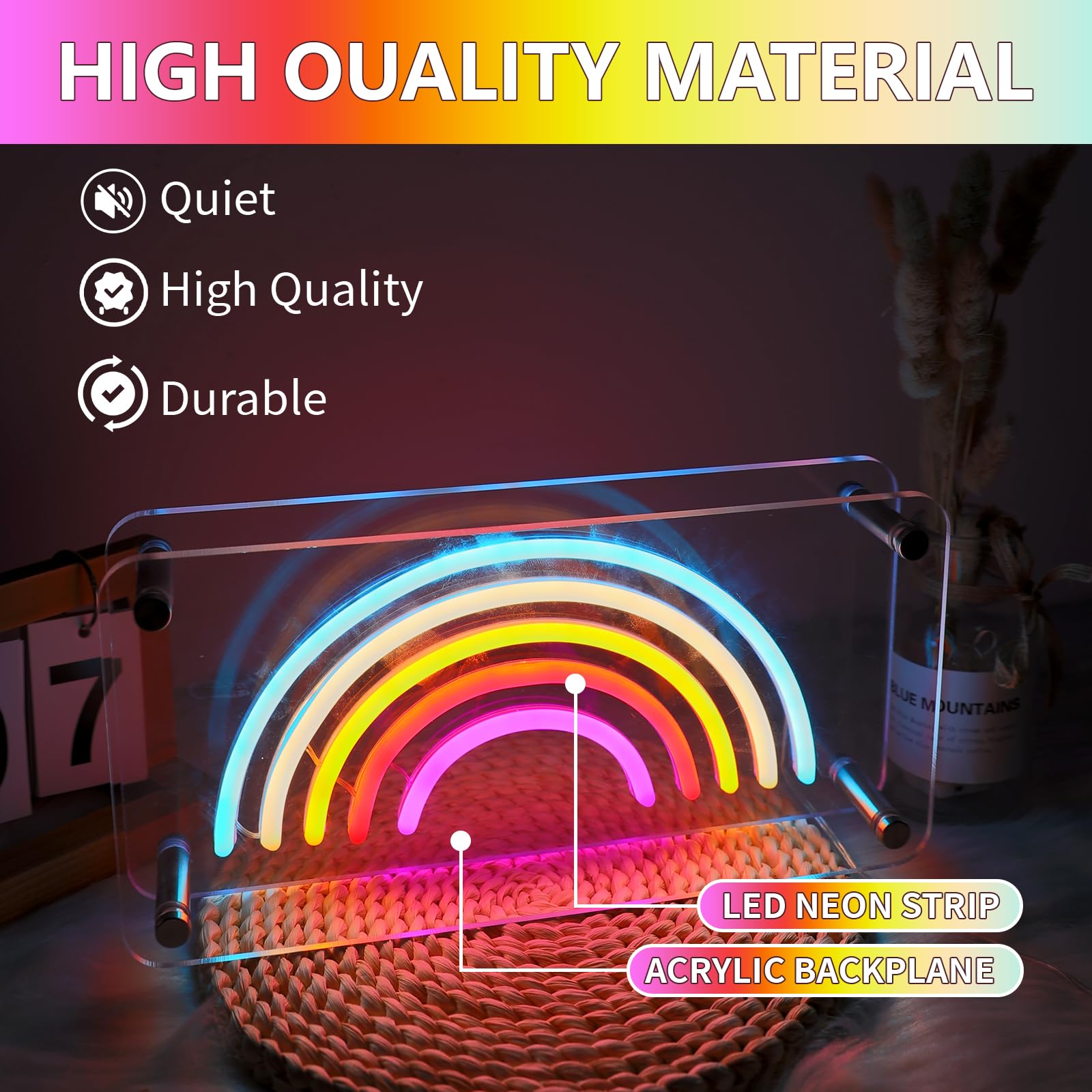 ENUOLI Rainbow Neon Sign, Led Wall Signs USB Powered Rainbow Neon  display picture 1