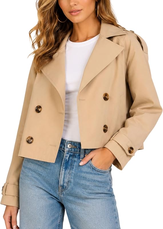 Steve Madden Women's Oversized Cropped Lapel Jacket, Double-Breasted Trench