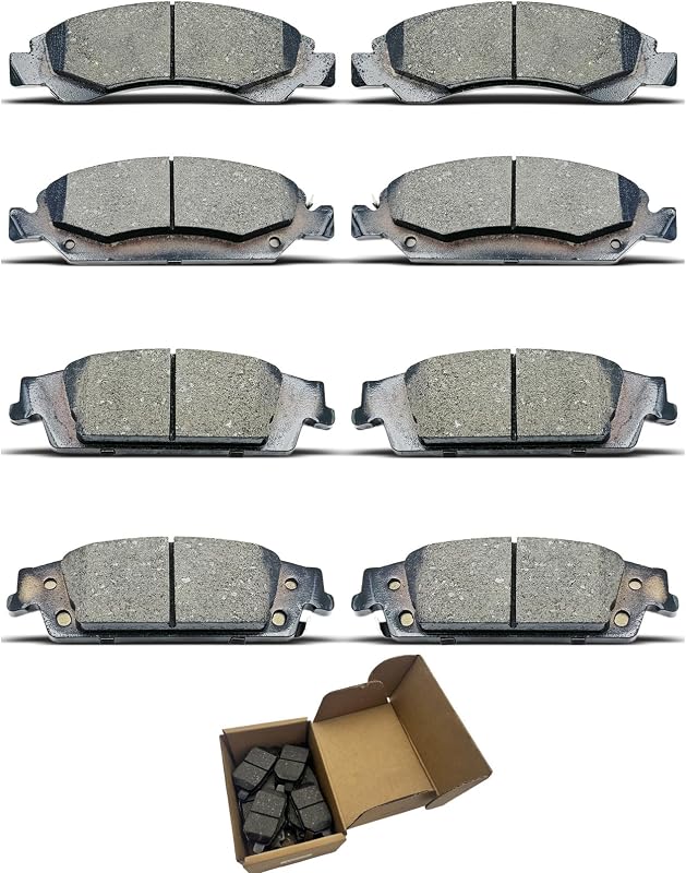 Jogo de pastilhas de freio cerâmicas dianteiras e traseiras CCTECHMASS D1363 D1707 para Cadillac Escalade, Chevy Silverado, Suburban, Tahoe e GMC Sierra/Yukon – 8 unidades