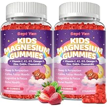 Magnesium Calming Gummies for Kids & Adults, Magnesium Complex with L-Theanine, Vitamin C, K2, D3, Omega-3, GABA, Chamomile for Sleep, Stress Relief, Muscle,Calm & Relaxation,Strawberry Flavor,120Ct