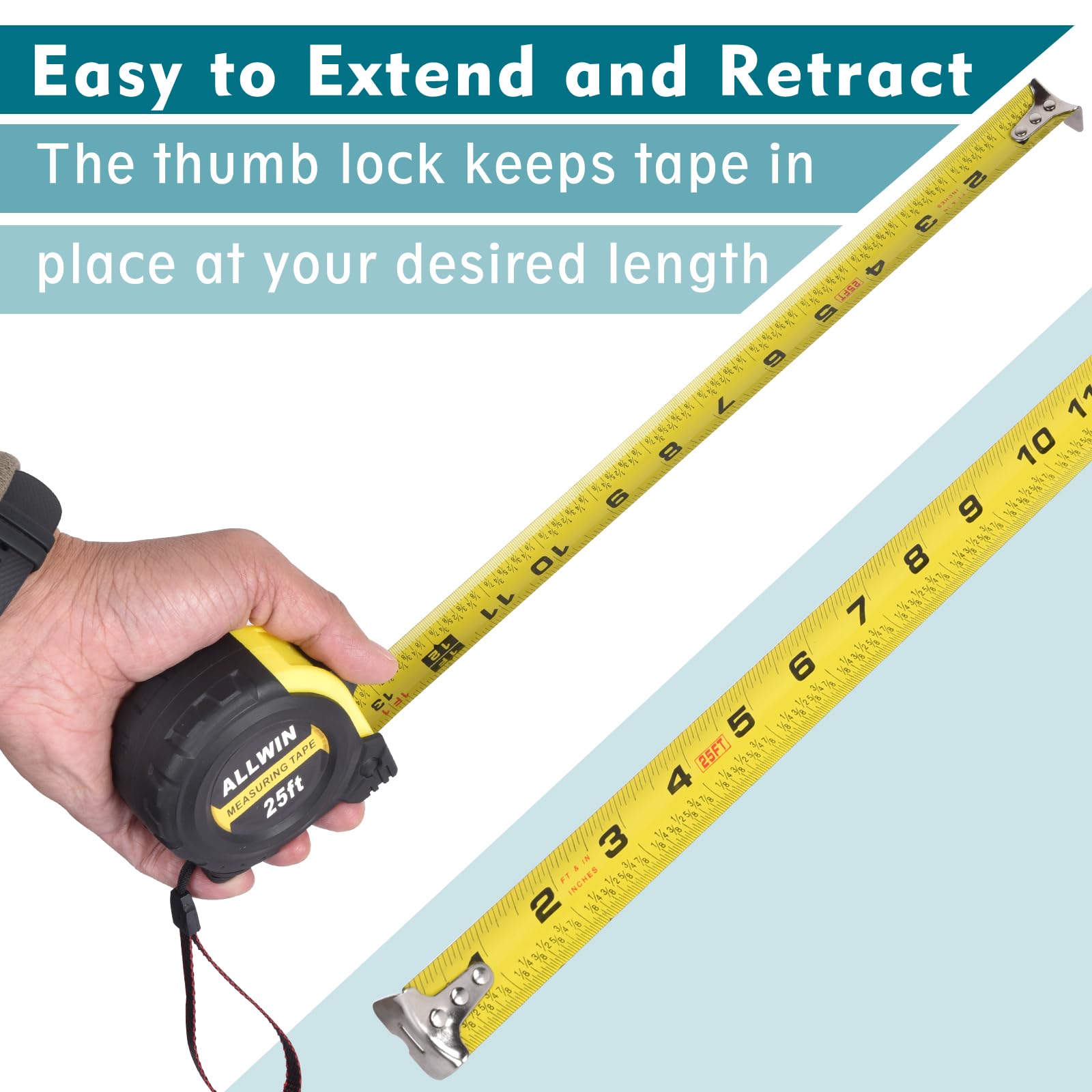 Mètre Ruban Rétractable En Acier Inoxydable 7,5m - Autobloquant, Double Échelle, Léger Et Portable