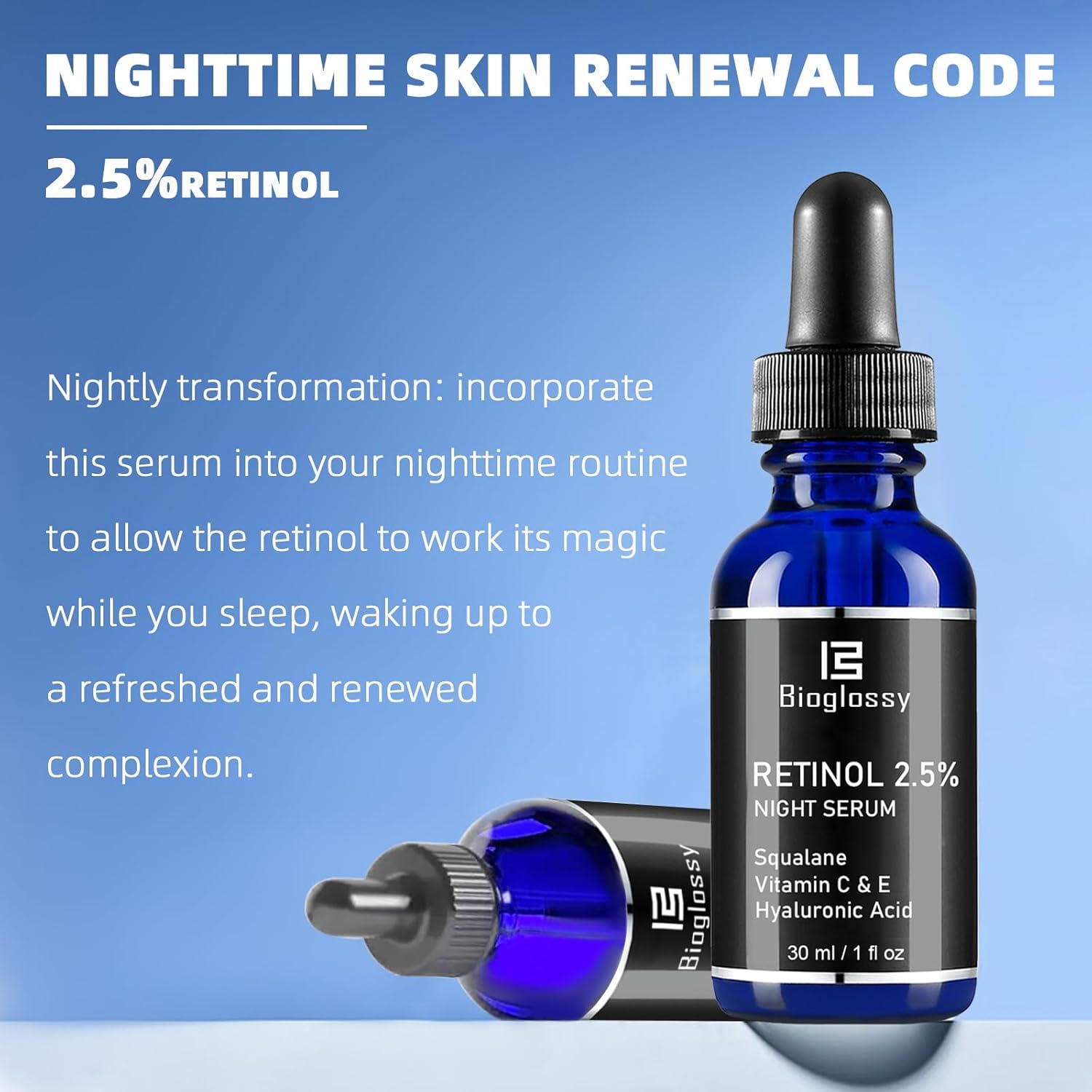 Retinol Serum for Face, 2.5% Retinol Intense Night Serum with Squalane,Vitamin C & E & B3,Hyaluronic Acid for Lines, Wrinkles & Premature Sun Damage to Resurface & Hydrate 30 ml/ 1 Fl oz - Image 6