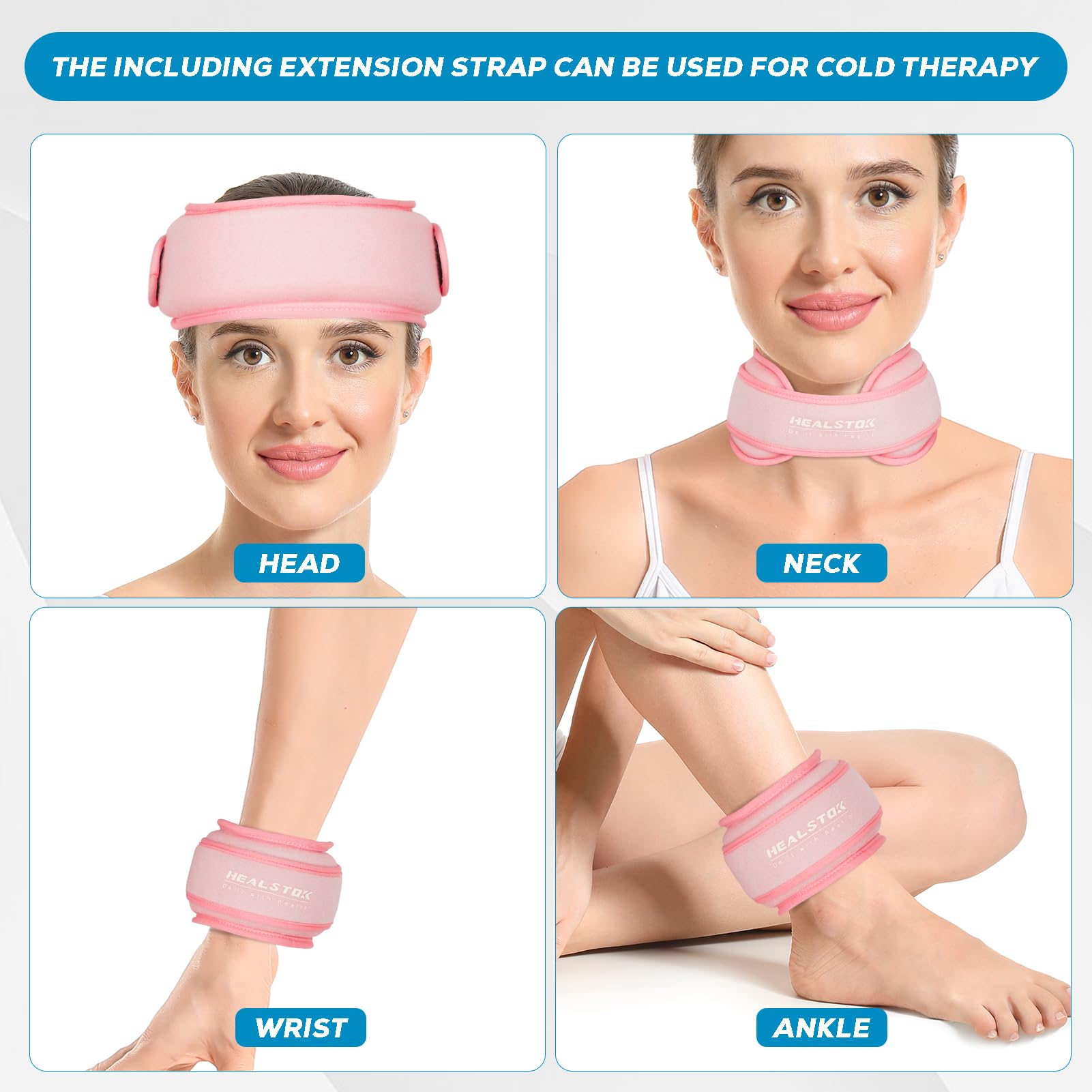 Bolsa de hielo para el cuello, bolsa de hielo cervical, compresa fría para lesiones de cuello, reutilizable, terapia fría y caliente, ajustable, flexible, gel para aliviar la presión, color rosa