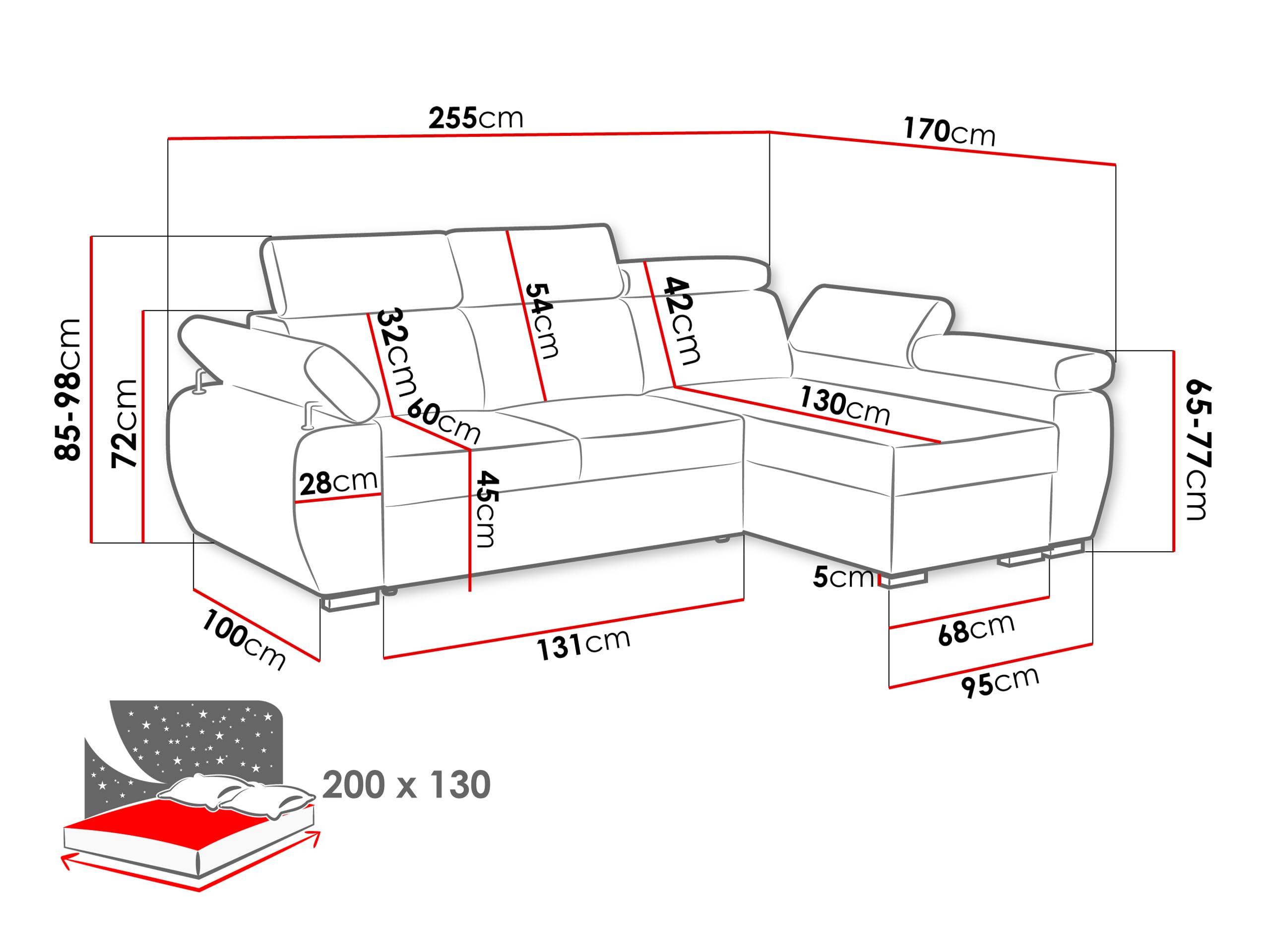 Mirjan24 Ecksofa Boston Mini, Eckcouch mit Schlaffunktion und Bettkasten, Polsterecke mit Einstellbare Kopfstützen, L-Sofa, Polstergarnitur, Wohnlandschaft (Aragon 93, Seite: Links, LC+2r)