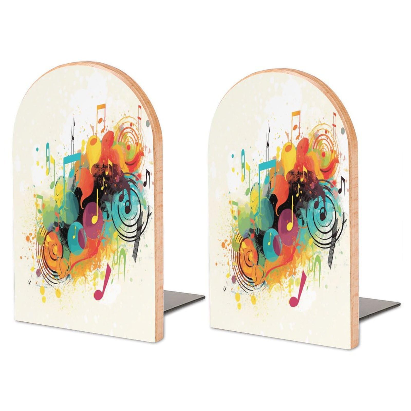Abstract Music Themed Bookend for Shelves Non-Skid Book Holder Modern Heavy Duty Bookend Stopper Metal Base Wood Book End Books Shelf Holder Home Decorative 1pair 6.7x3.9x4.7
