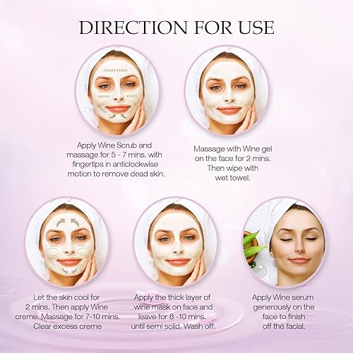 Miniatura 4 de Kit facial de vino mediano de 5 pasos con suero para mujer  Elimina arrugas y piel brillante  Bondad de los extractos de uva roja  Extracto de aloe