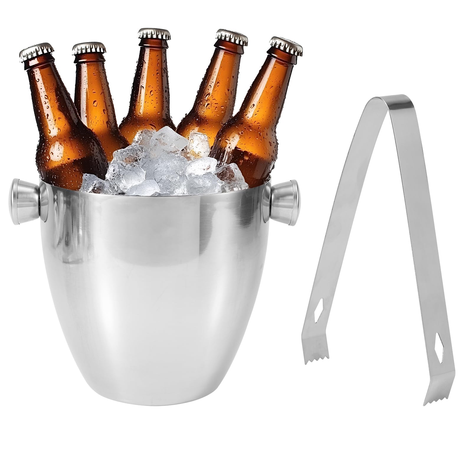 Gosknor 1,5L Acciaio Inossidabile Secchiello Ghiaccio con Pinze, Compatto Contenitore Porta Ghiaccio per Cocktail Birra Vino Secchiello Champagne Mantiene Congelato più Lungo Casa Bar Feste