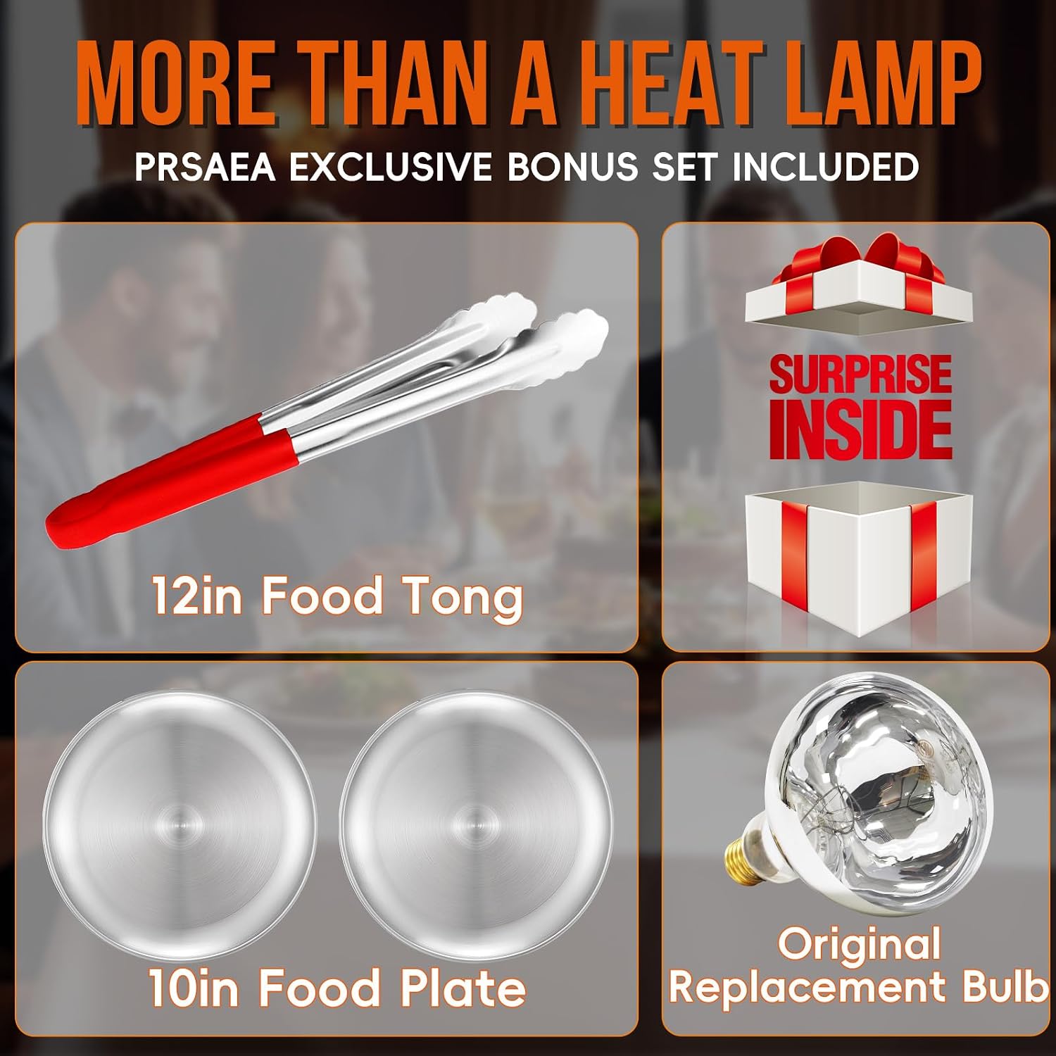 Original 500W Heat Lamp for Food, Commercial Black Food Warmer Lamp with 3 Bulbs, Adjustable and Flexible Buffet Heating Light for Catering, Restaurant, Party (Includes Plates & Tong)