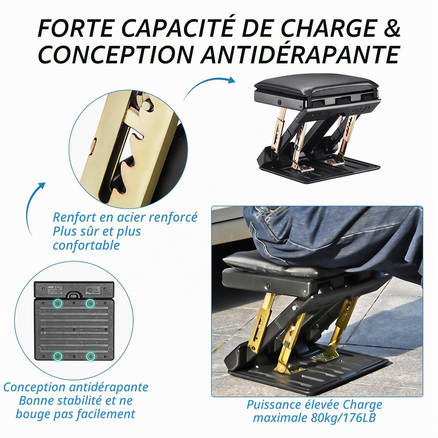 Repose Pieds Bureau, Bureau à 4 Hauteurs avec Repose-Pieds Souple Amovible, Repose-Pieds Ergonomique Pliable avec Perles de Massage, pour Voiture, Sous le Bureau, la Maison, le Train