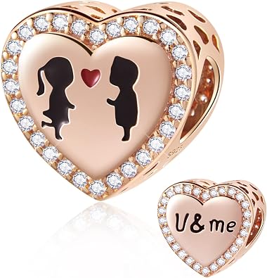 Rose Gold Couple I Love You Heart Charms - fit Pandora Valentines Bracelet | Sparkling CZ, 925 Sterling Silver U and Me Beads, Gift for Girlfriend, Boyfriend, Wife, Husband on Mothers Day or Christmas