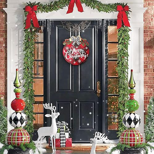 Miniatura 6 de OscenLife Corona de decoración de Feliz Navidad, letrero colgante de madera rústica para puerta delantera, porche, hogar, ventana, pared, granja,