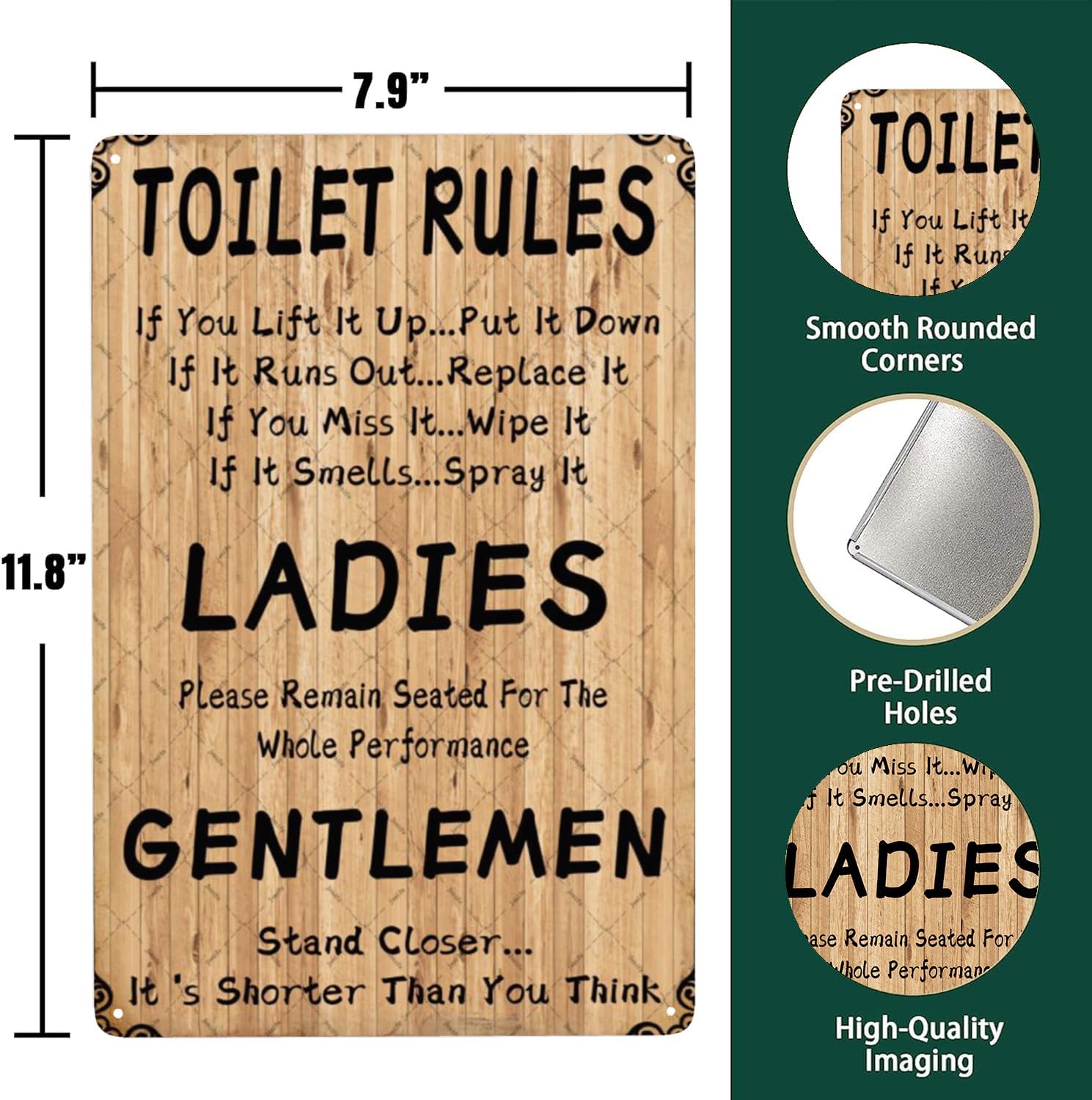 Funny Toilet Rules Warning Metal Tin Sign Funny Bathroom Rules Decor Signs Funny Toilet Signs If You Lift It Up Put It Down for Bathroom Restroom Laundry Room Home Vintage Wall Decor 8x12 inch - Image 2