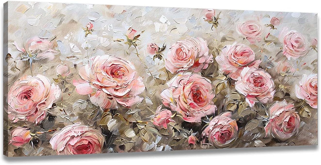 ChaudArt Flowers Pictures Wall Decor Rose Wall Art Pink Floral Canvas Painting Abstract Prints Artwork Framed for Bathroom Living Room Bedroom Kitchen Office Home Decor
