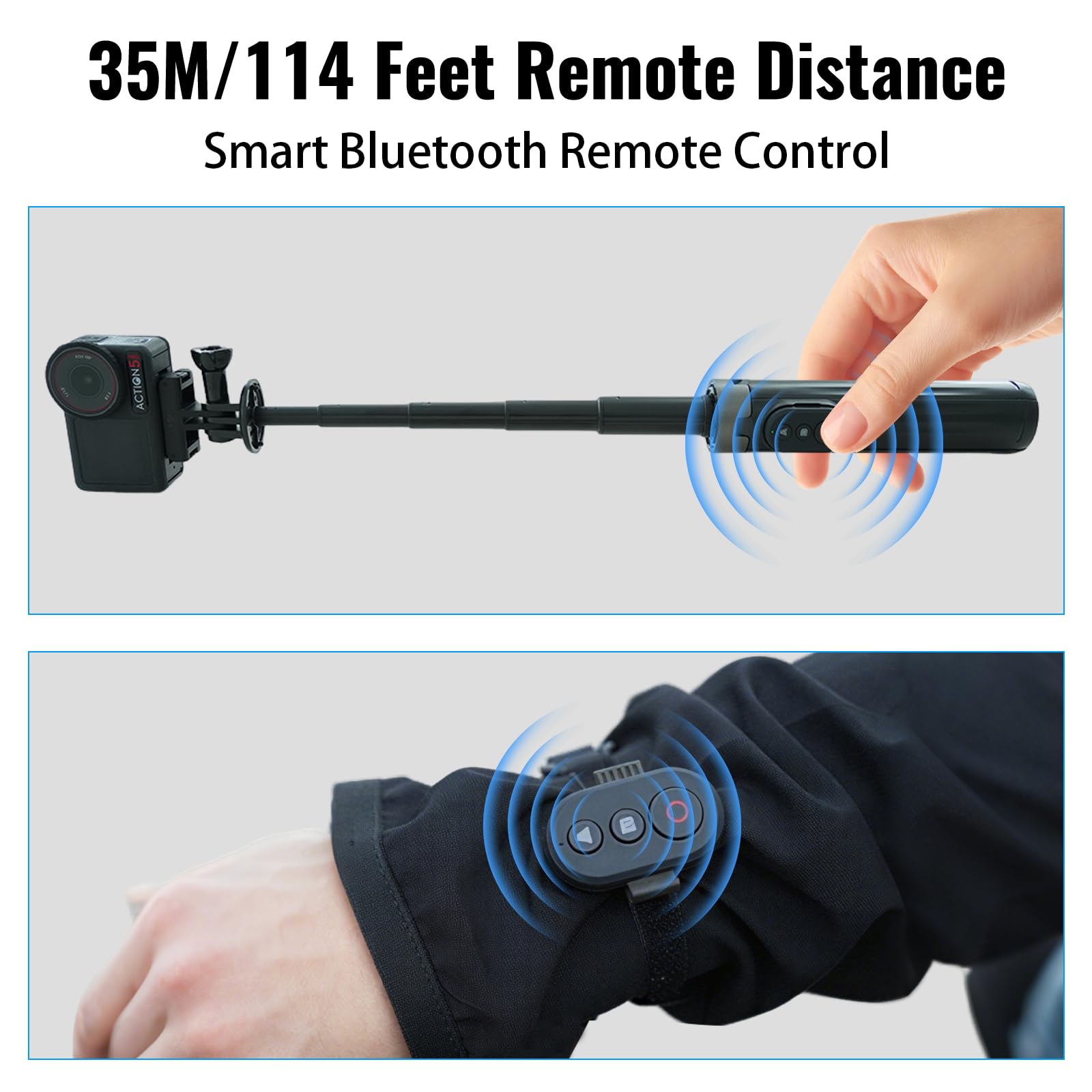 Telecomando wireless per DJI Action 6 /Ation 5 Pro/Action 4/Osmo 360 | Telecomando, Portata 25 m, rilevamento preciso del movimento, intelligenza, supporto per bicicletta