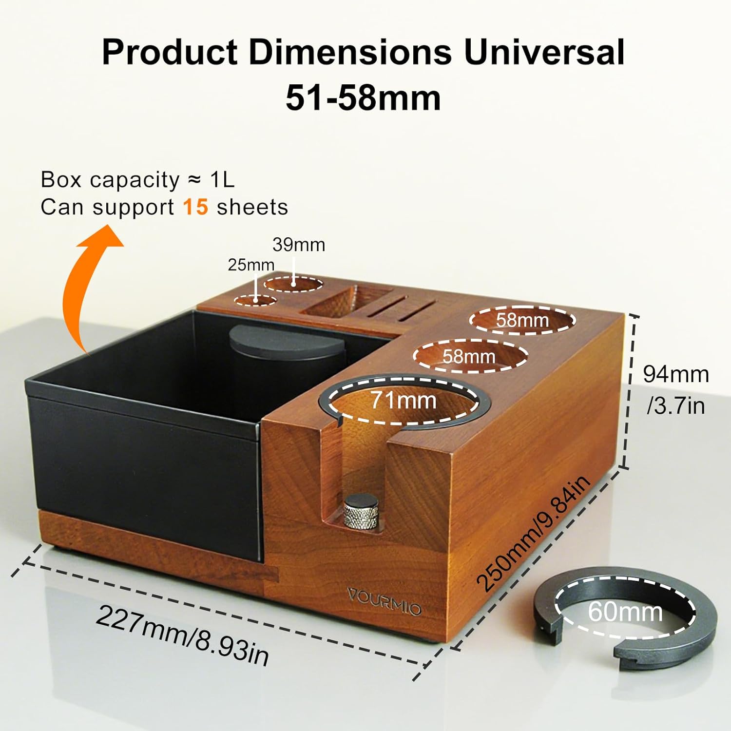 Espresso Tamping Station - Large Knock Box, 9 in 1 Espresso Coffee Organizer for Storage 51/53/54/58MM Espresso Tamper, Distributor, Portafilter and Puck Screen Accessories