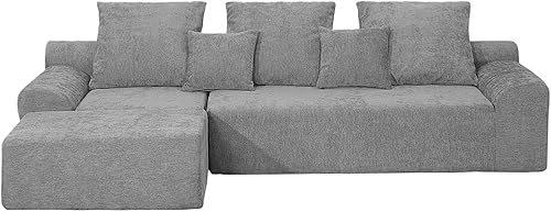 111.2 Inch Modern L-Shaped Sectional Sofa - Modular Couch with Adjustable Configurations, Soft Chenille Fabric, Convertible Sleeper Sofa Bed for
