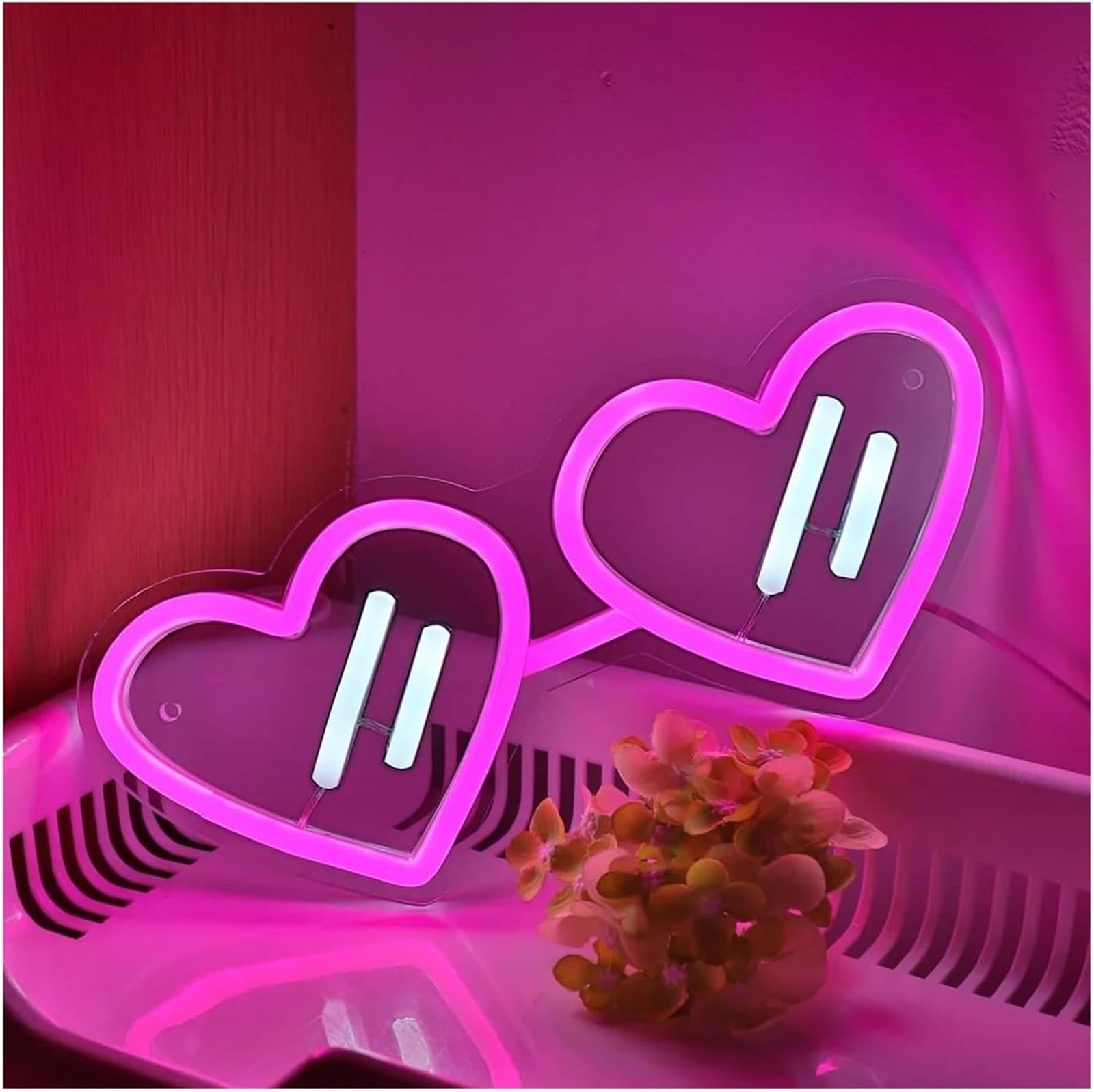 Letrero luminoso de neón con forma corazón y gafas para sol, regulable, para decoración pared, 11,3 x 26,7 cm