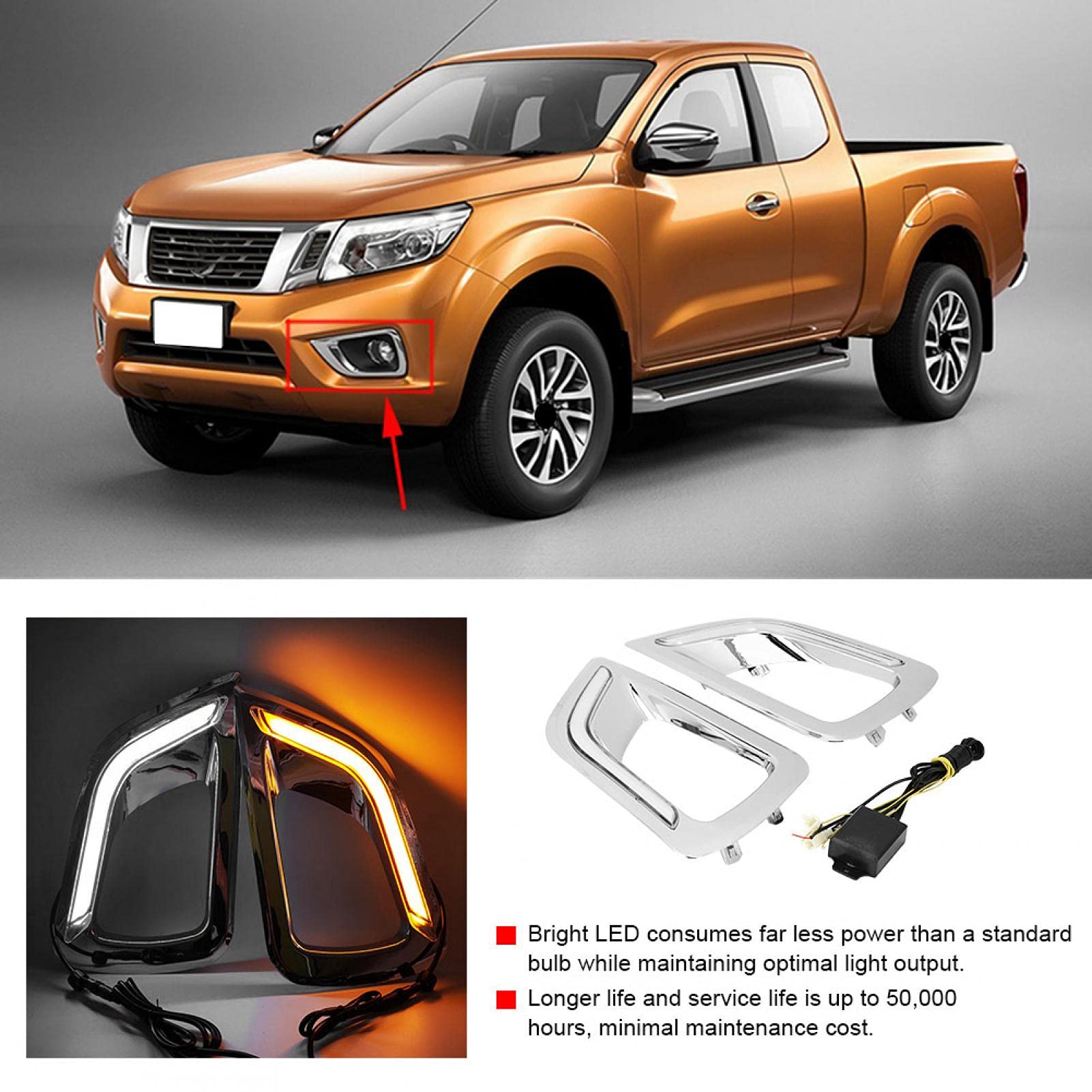 Luz de circulación diurna, lámpara de circulación diurna, 2 piezas de dos colores con luz de señal de giro apta para Navara Np300 15-18 Led de silicona