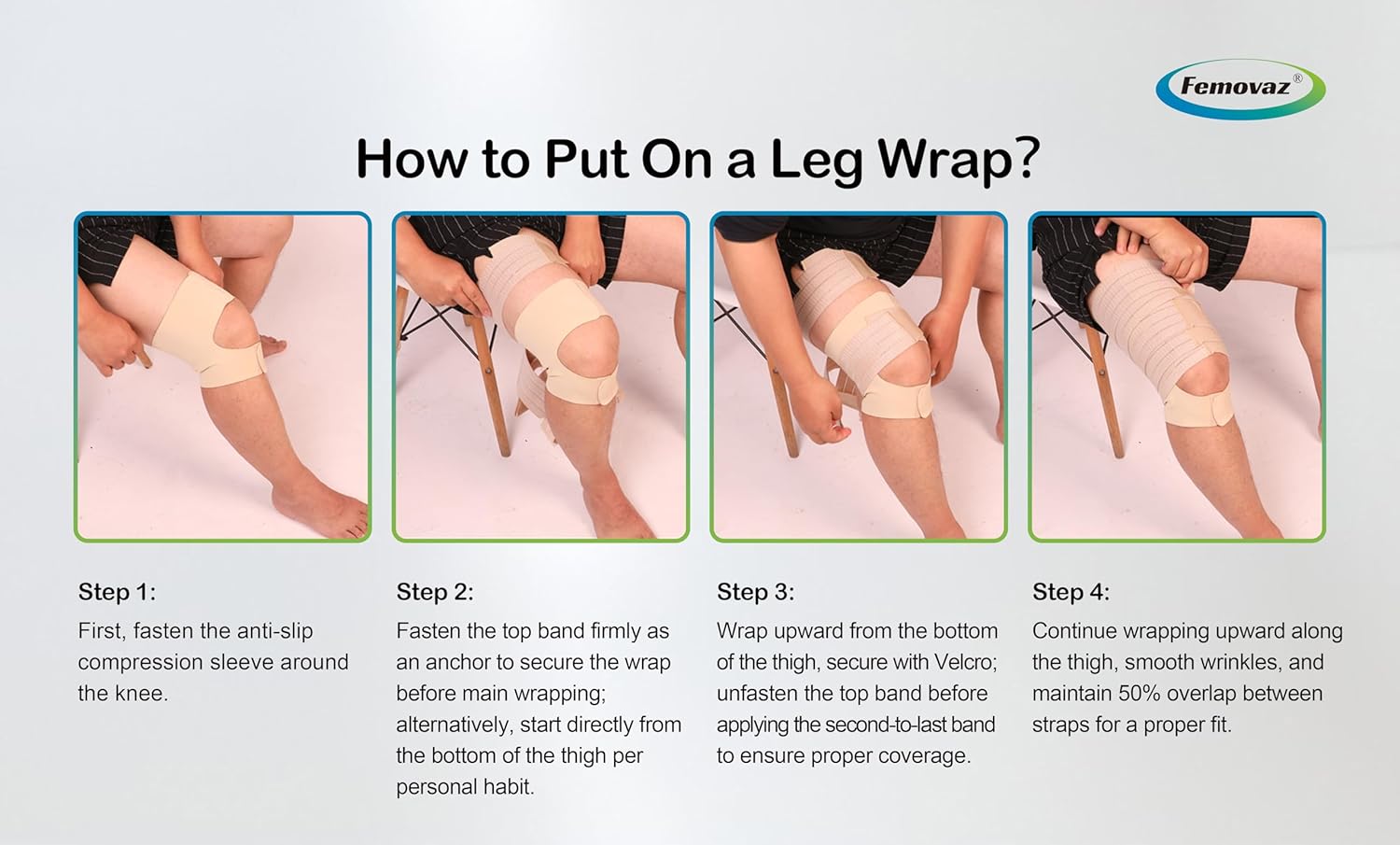 Femovaz® 1PC Thigh Compression Wrap + Compression Knee Kit | Relieves Swelling, Edema, Lipedema | Breathable | Anti-Slip | All-Day Comfort,L - Image 8